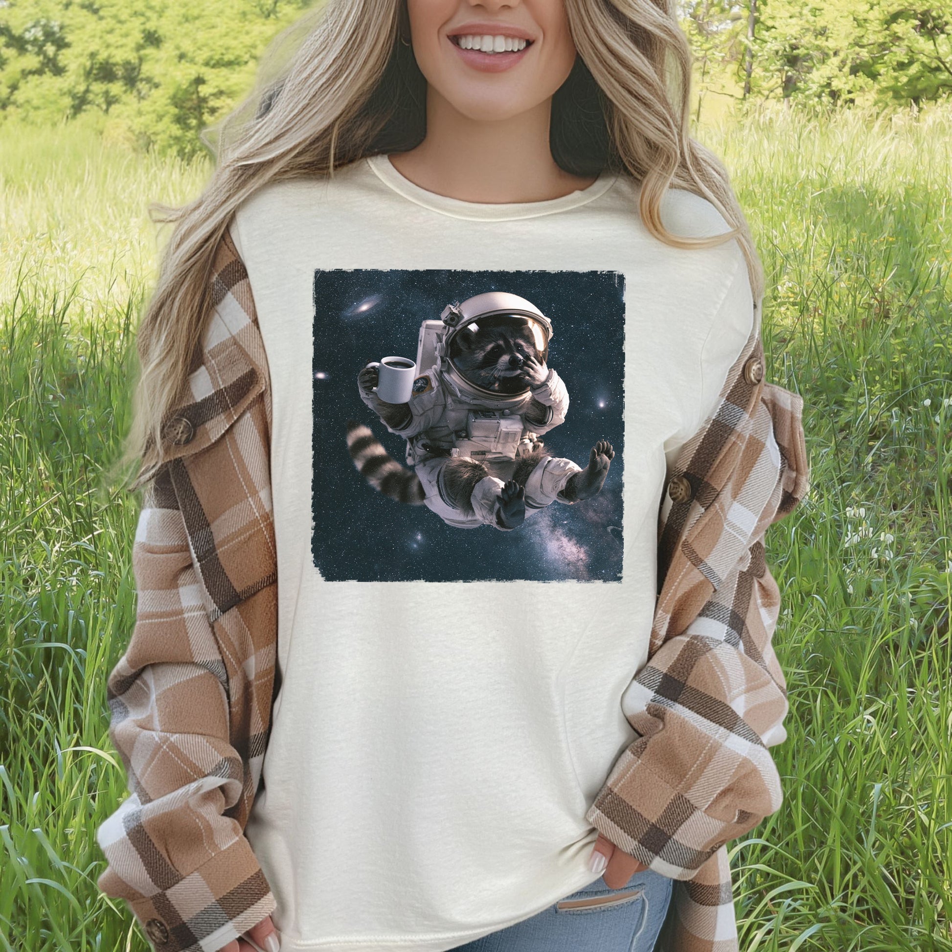 Raccoon Coffee Break Astronaut Funny Space Coffee Lover Gift T-Shirt