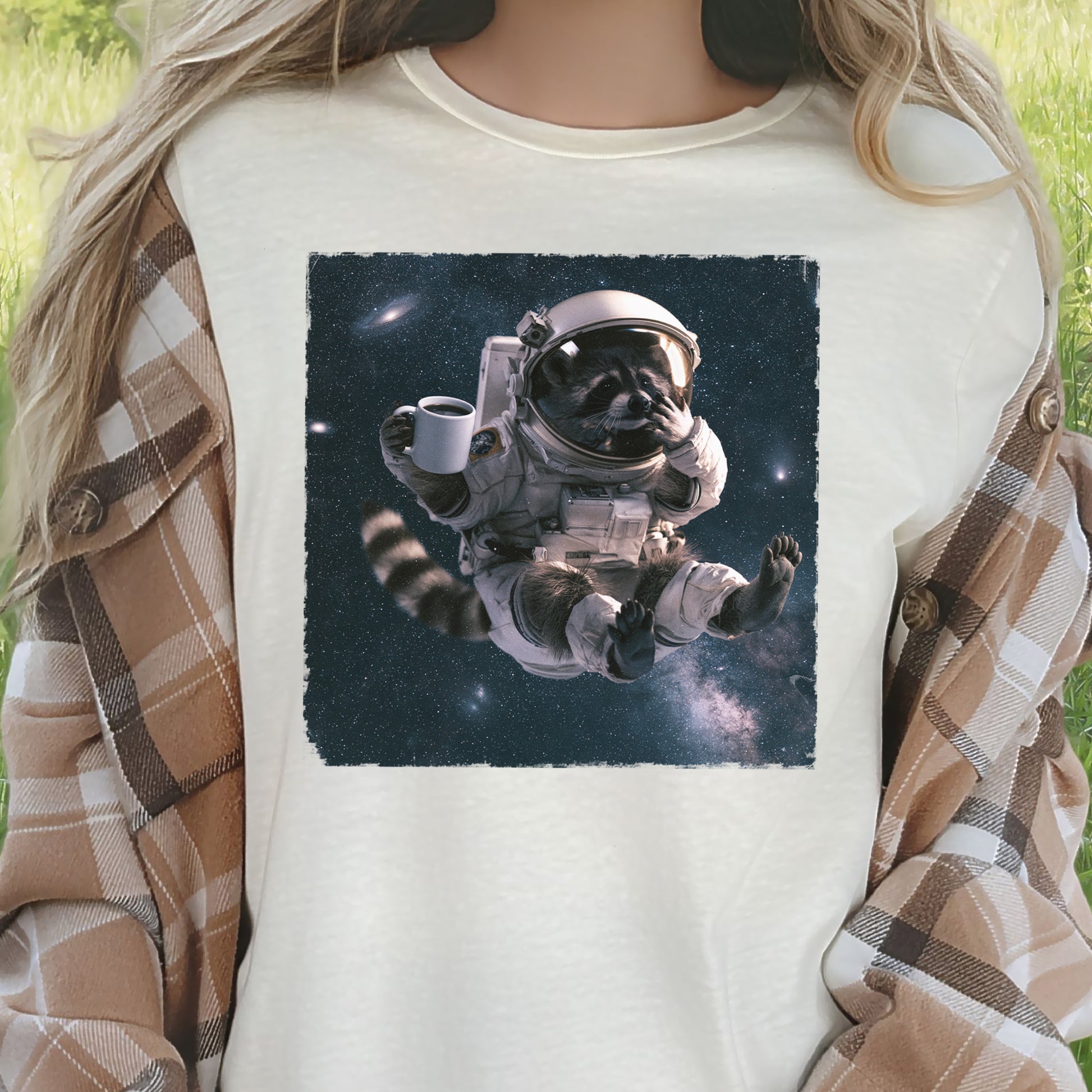 Raccoon Coffee Break Astronaut Funny Space Coffee Lover Gift T-Shirt
