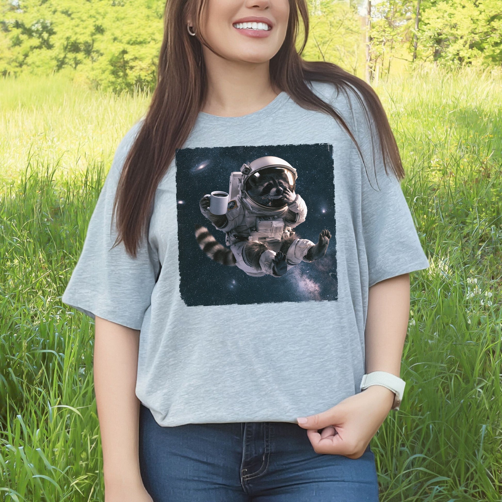 Raccoon Coffee Break Astronaut Funny Space Coffee Lover Gift T-Shirt