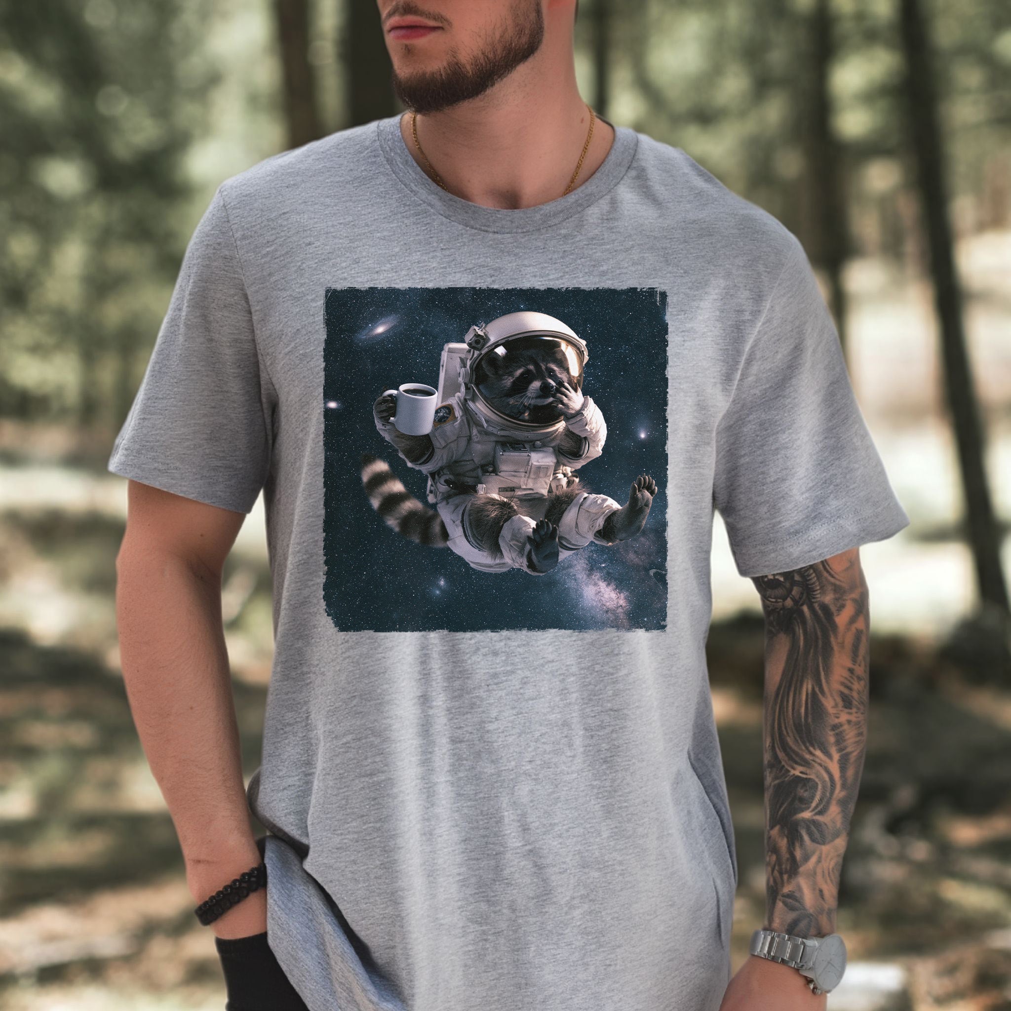 Raccoon Coffee Break Astronaut Funny Space Coffee Lover Gift T-Shirt