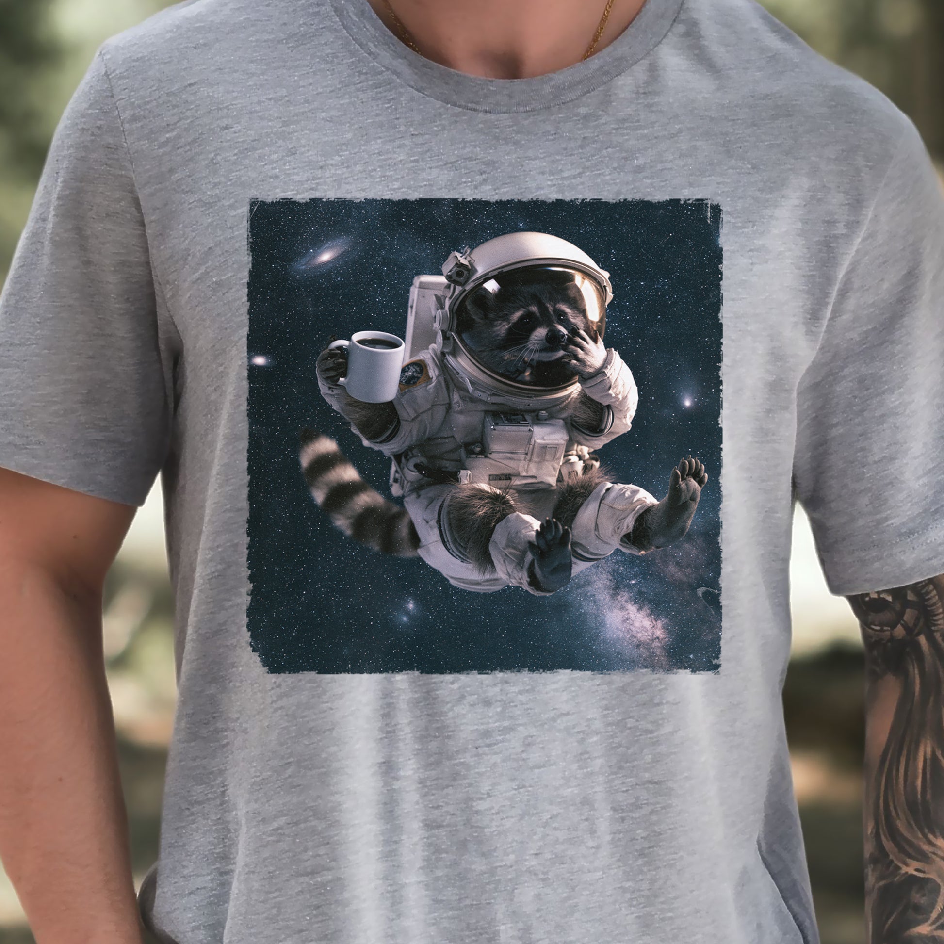 Raccoon Coffee Break Astronaut Funny Space Coffee Lover Gift T-Shirt