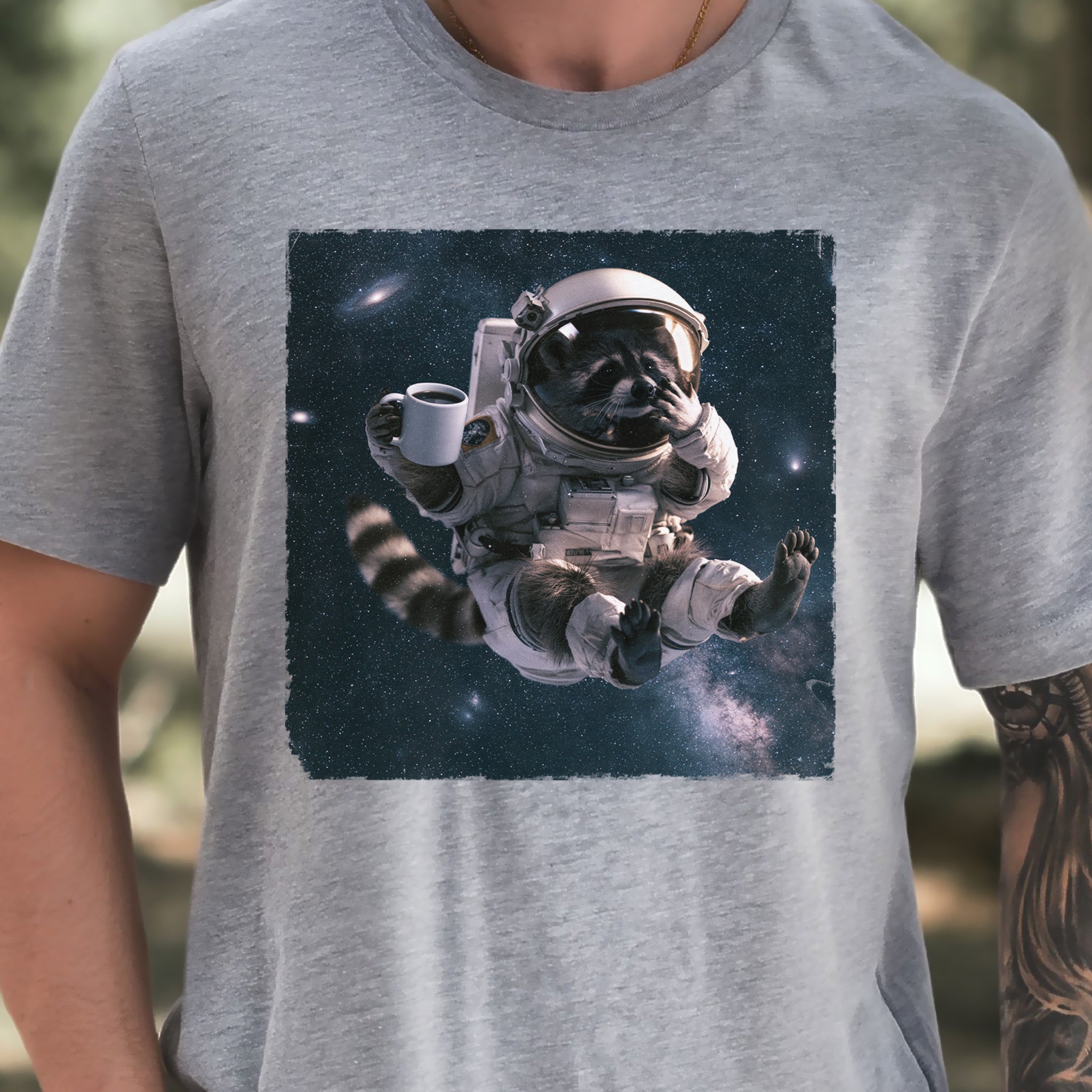 Raccoon Coffee Break Astronaut Funny Space Coffee Lover Gift T-Shirt