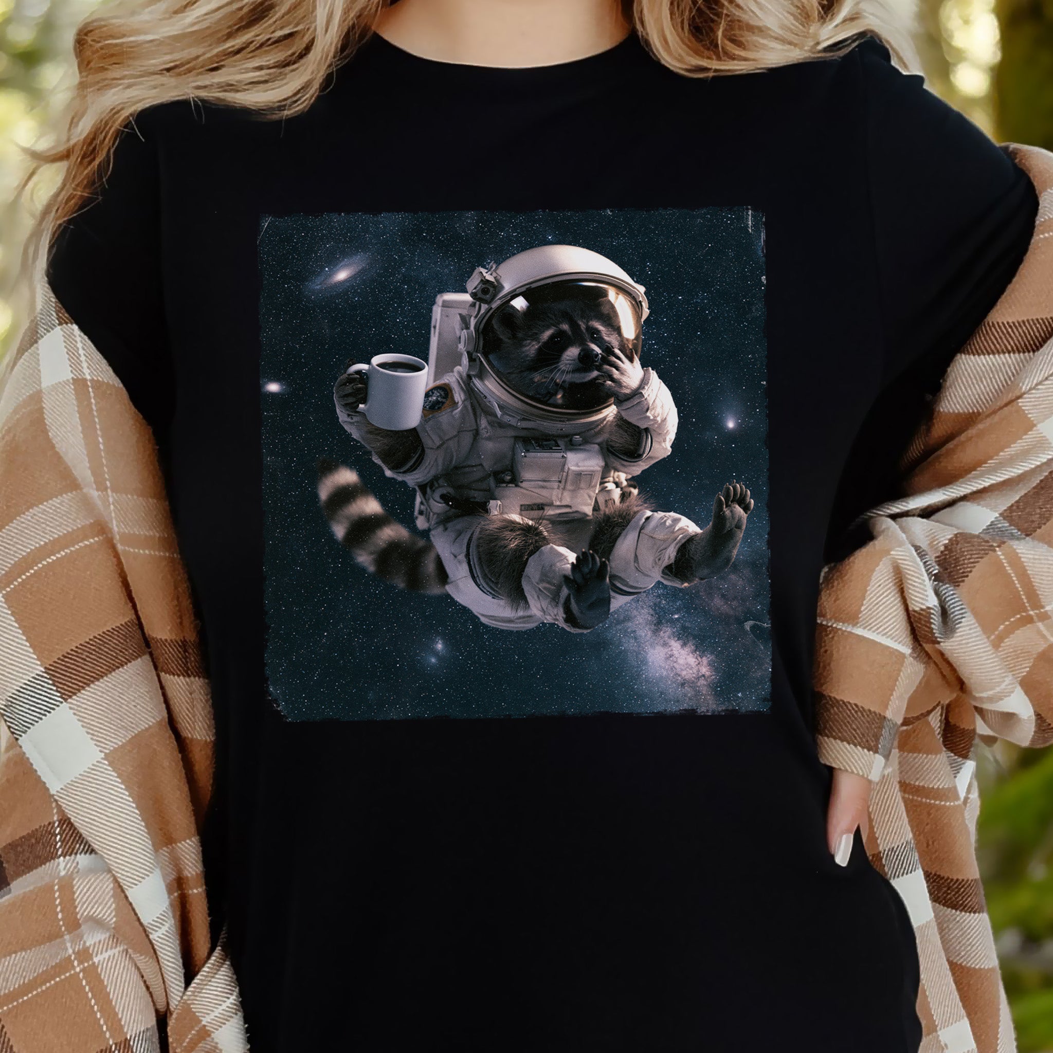 Raccoon Coffee Break Astronaut Funny Space Coffee Lover Gift T-Shirt