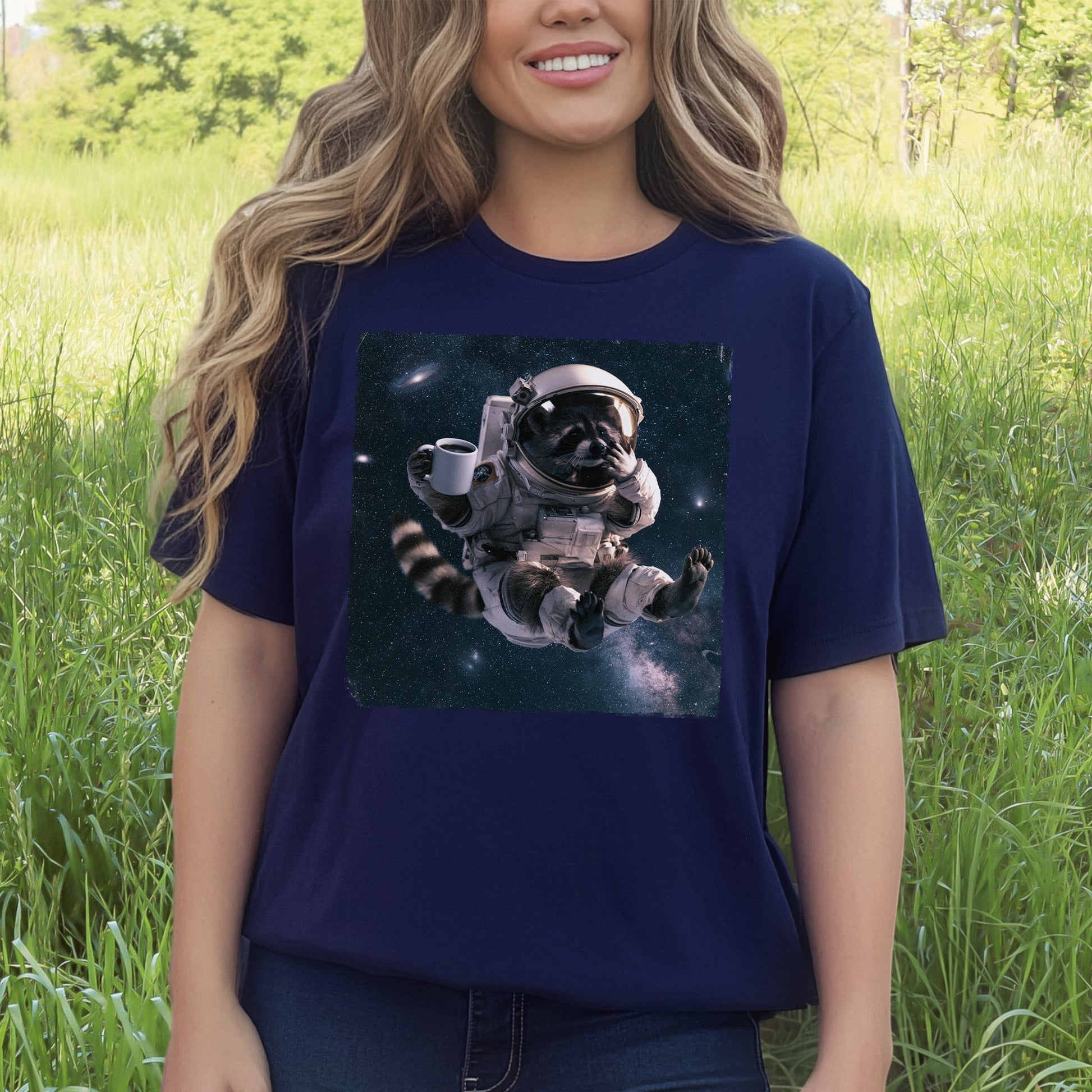 Raccoon Coffee Break Astronaut Funny Space Coffee Lover Gift T-Shirt