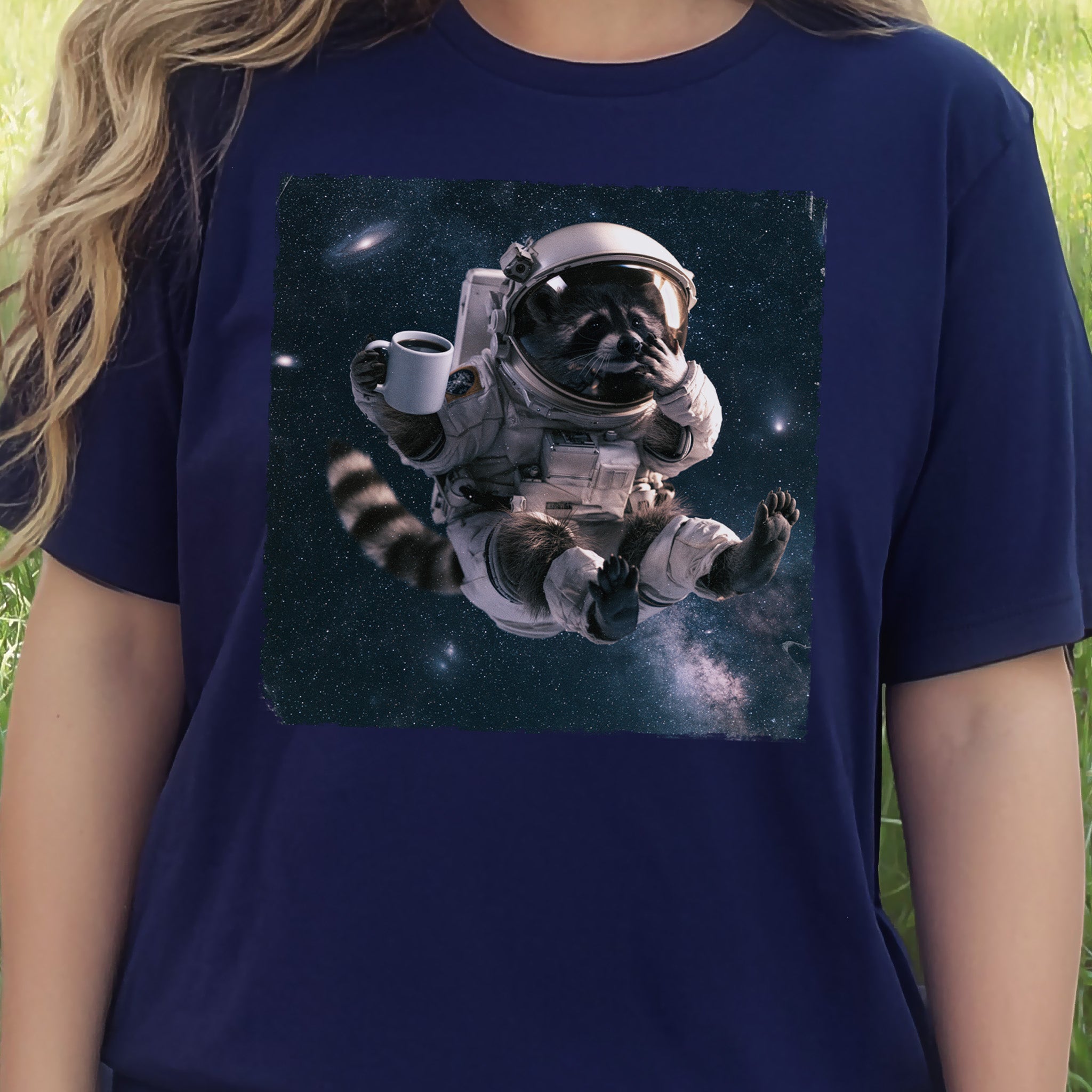 Raccoon Coffee Break Astronaut Funny Space Coffee Lover Gift T-Shirt