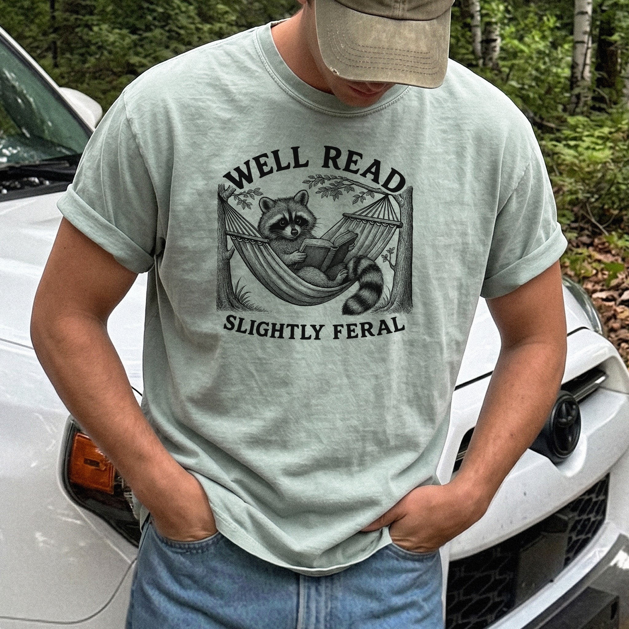 Well Read Slightly Feral Raccoon Comfort Colors Shirt