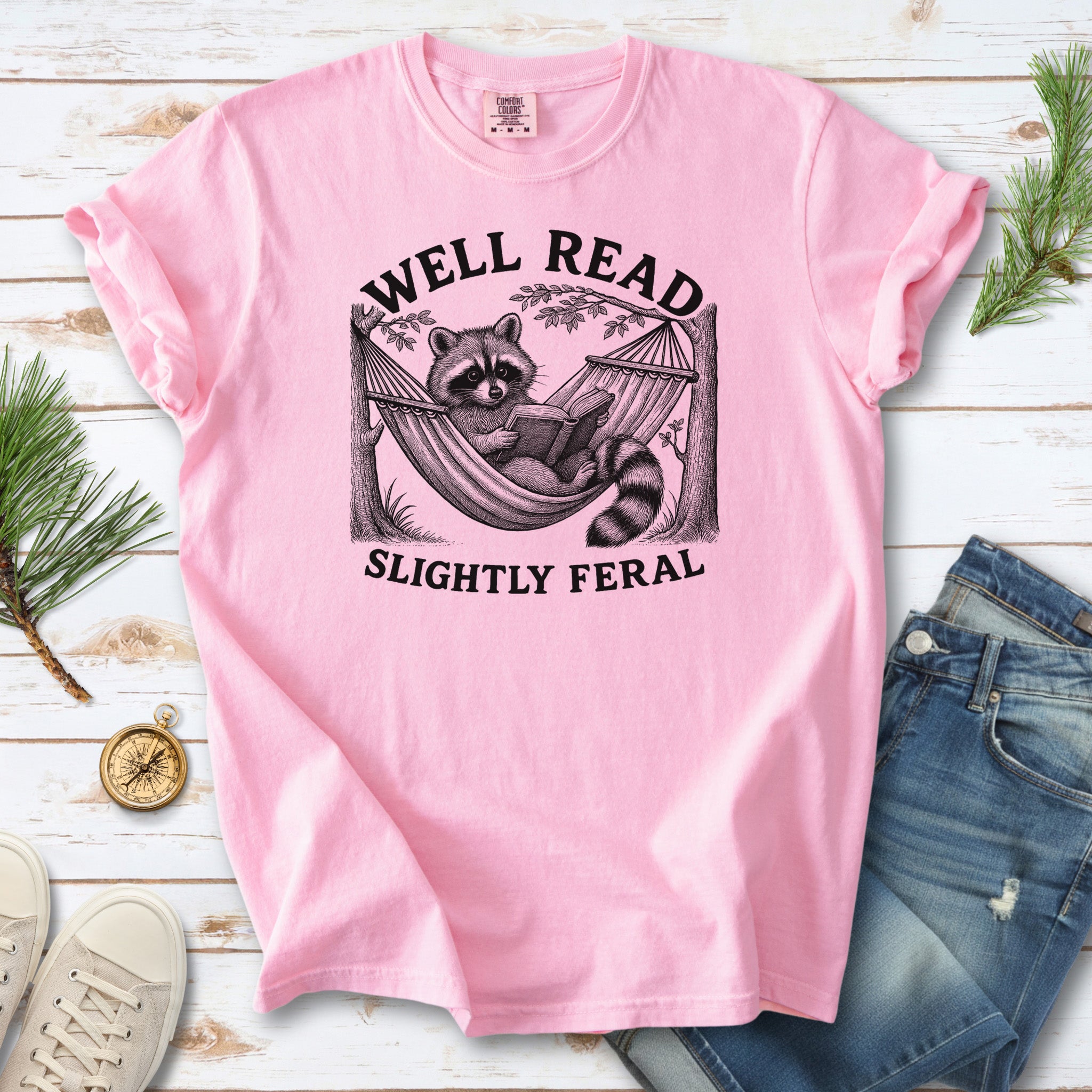 Well Read Slightly Feral Raccoon Comfort Colors Shirt