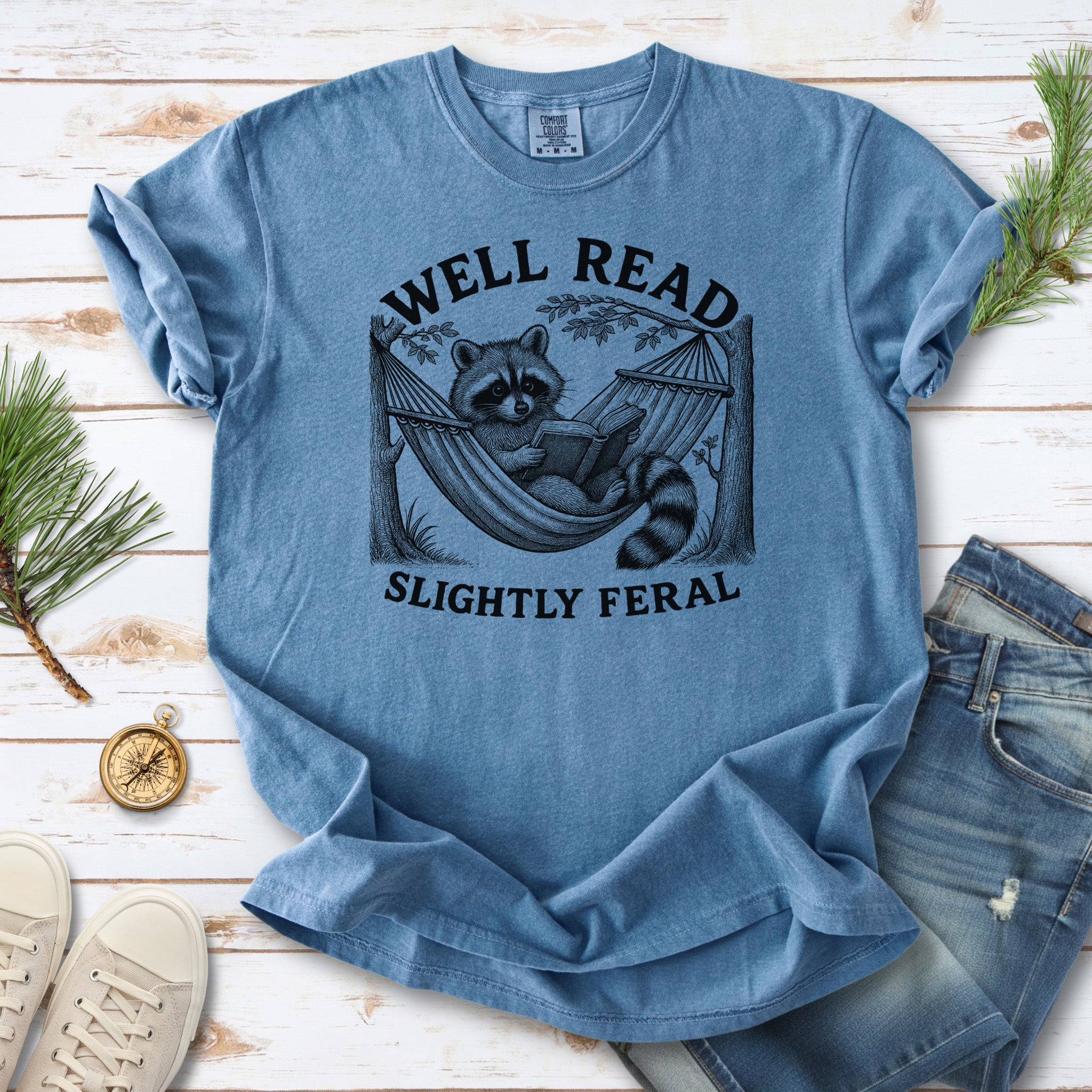 Well Read Slightly Feral Raccoon Comfort Colors Shirt