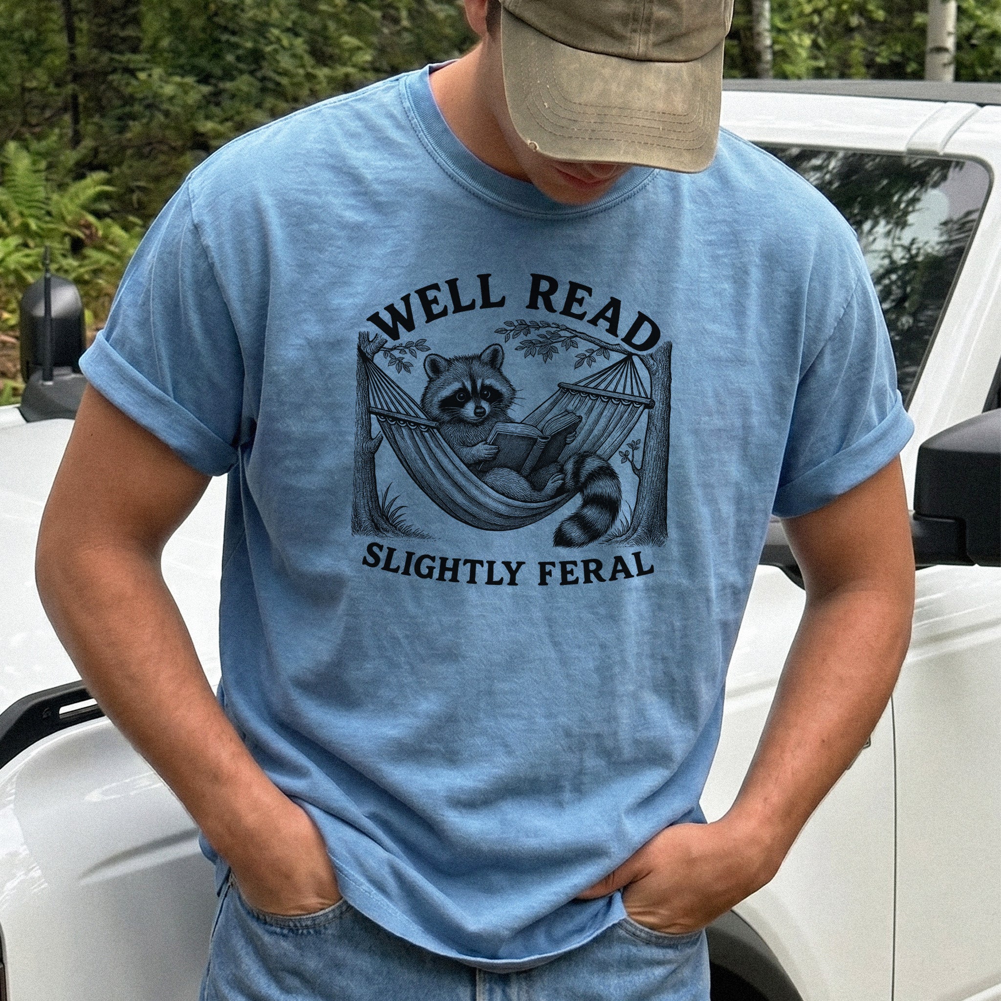 Well Read Slightly Feral Raccoon Comfort Colors Shirt