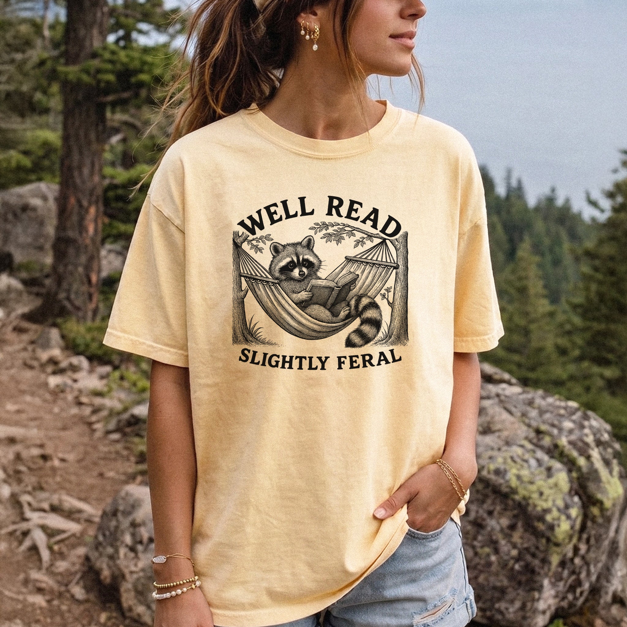 Well Read Slightly Feral Raccoon Comfort Colors Shirt