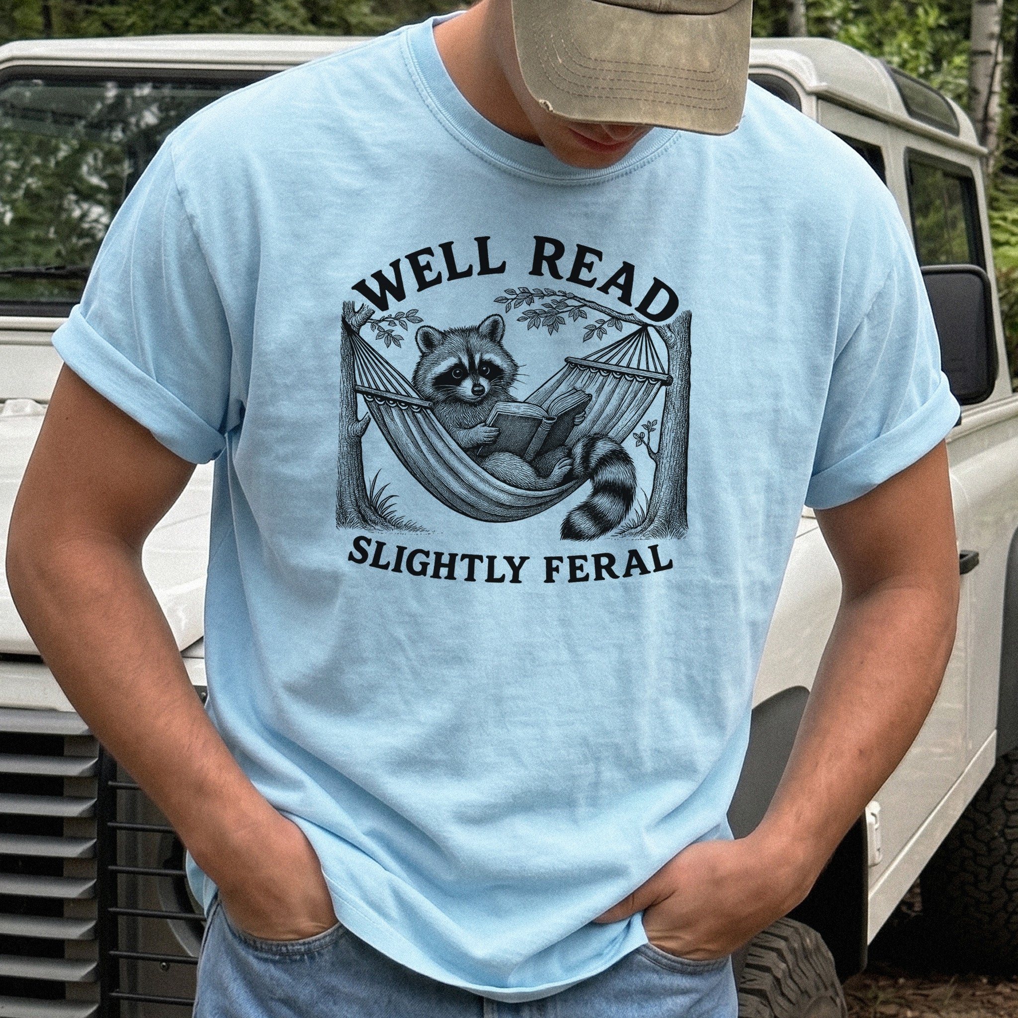 Well Read Slightly Feral Raccoon Comfort Colors Shirt