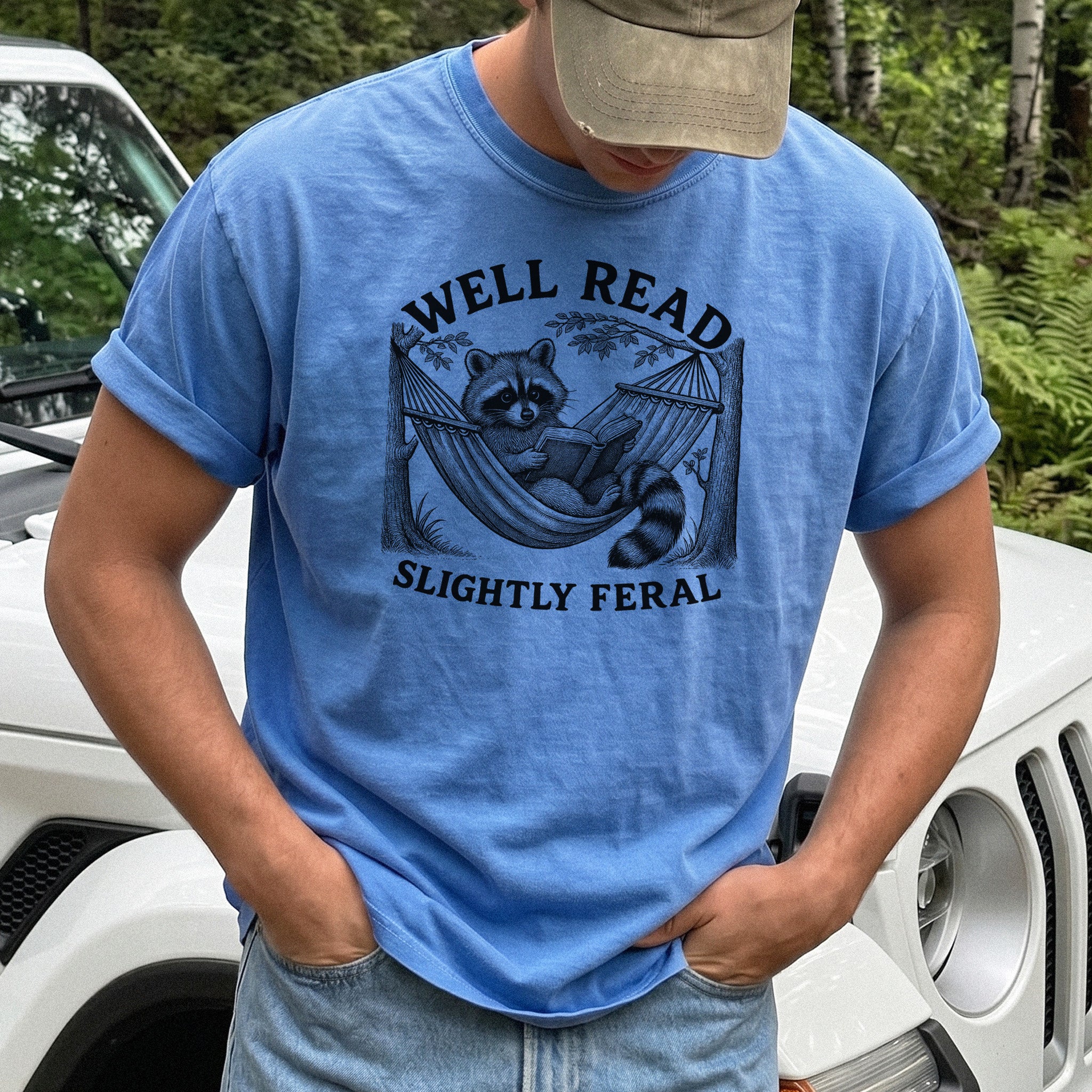 Well Read Slightly Feral Raccoon Comfort Colors Shirt