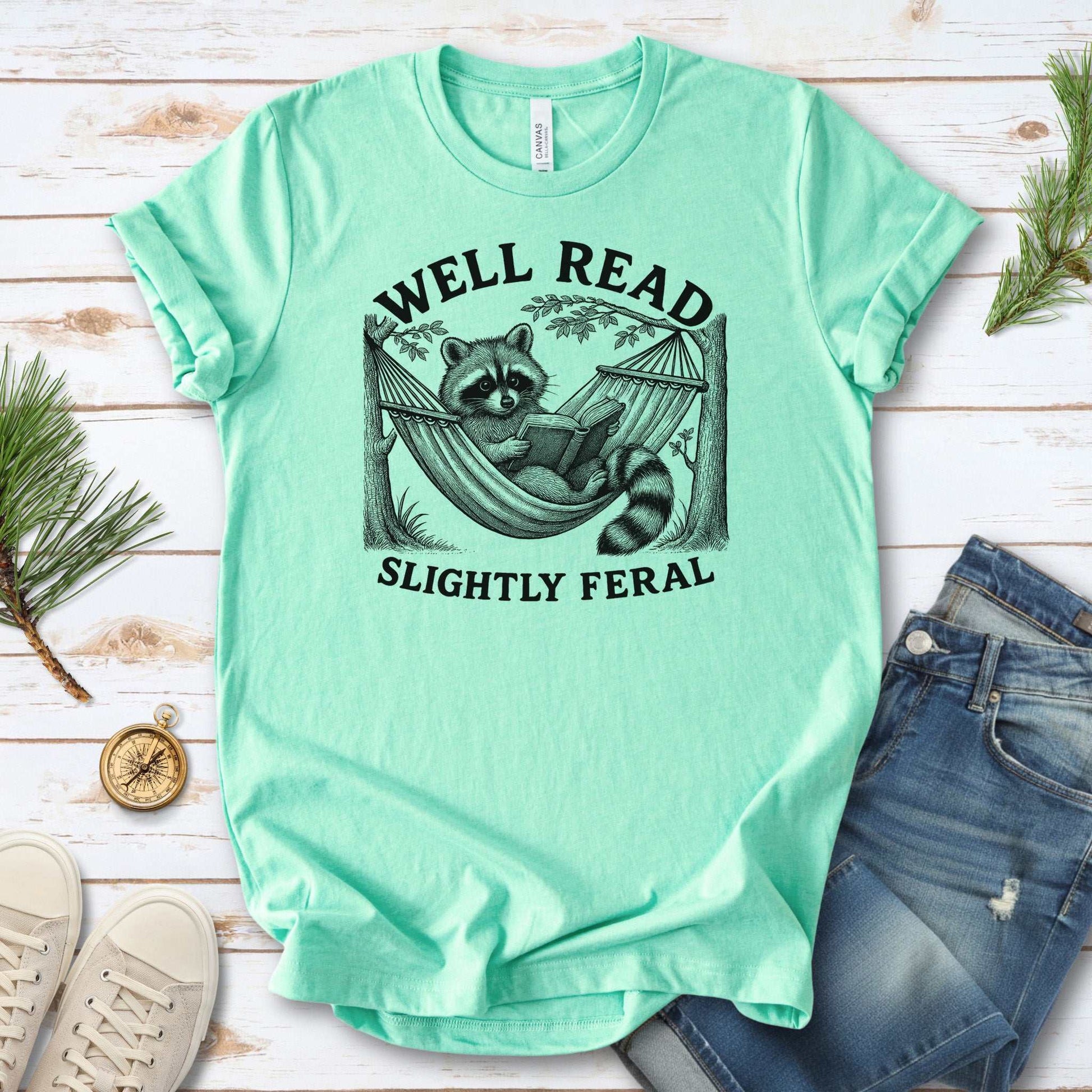 Raccoon Well Read Slightly Feral T-Shirt – Funny Book Lover Tee for Raccoon Fans