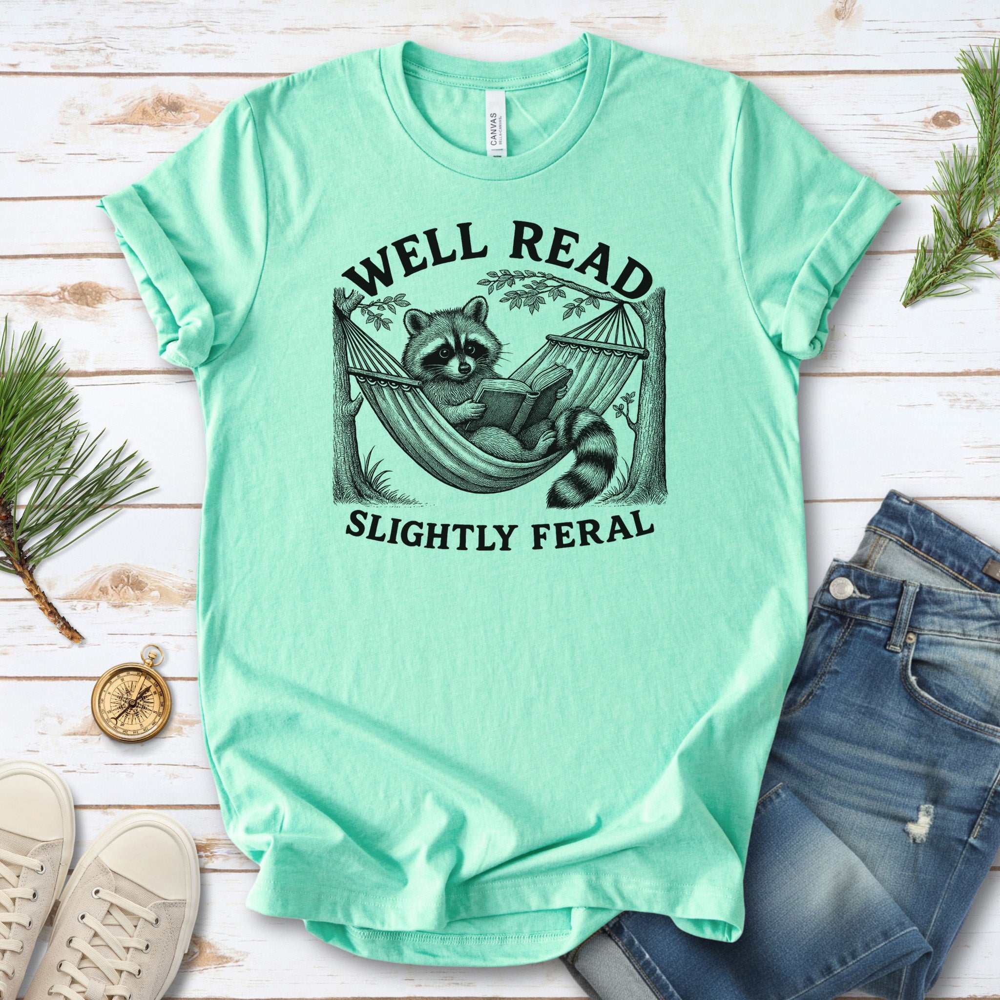 Raccoon Well Read Slightly Feral T-Shirt – Funny Book Lover Tee for Raccoon Fans