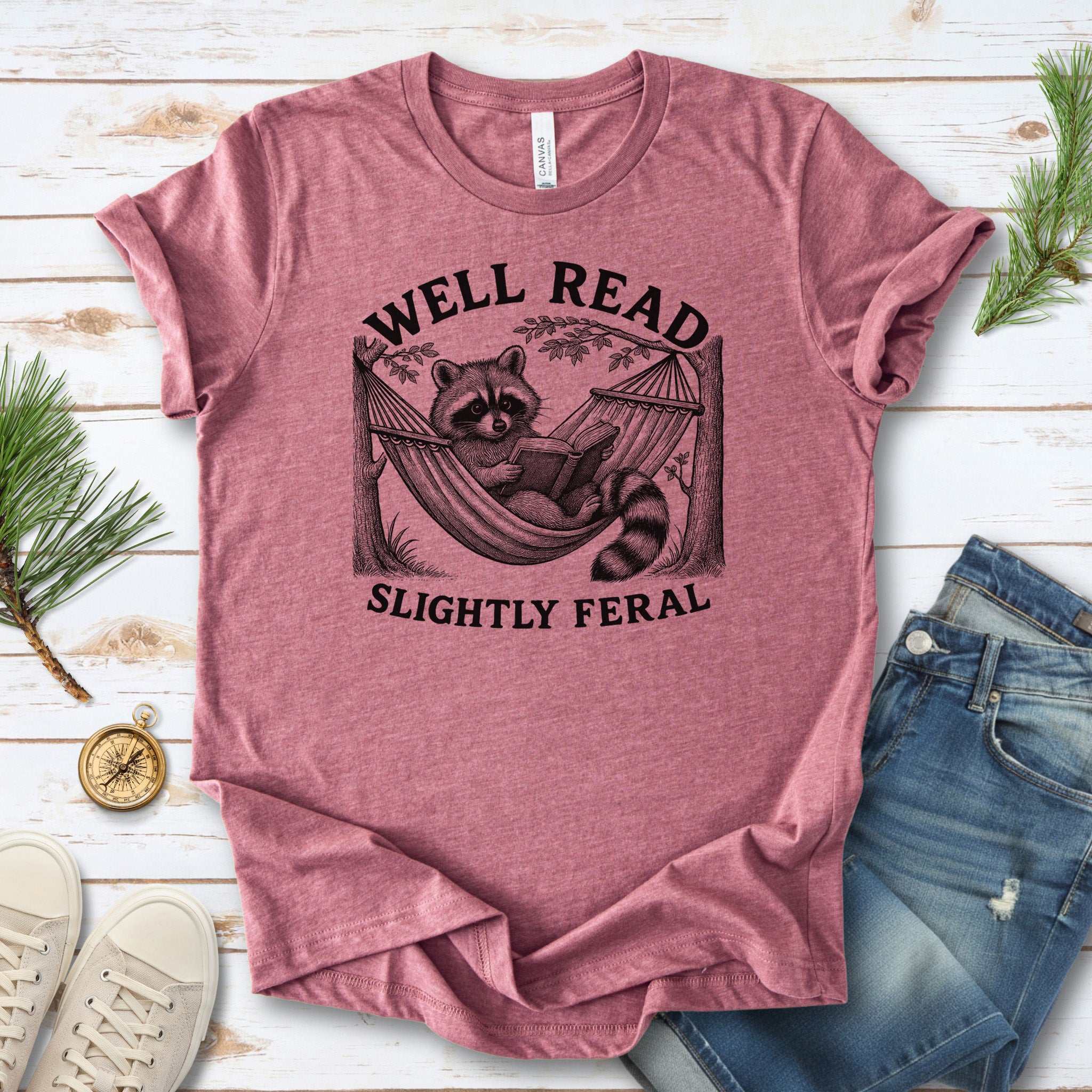 Raccoon Well Read Slightly Feral T-Shirt – Funny Book Lover Tee for Raccoon Fans