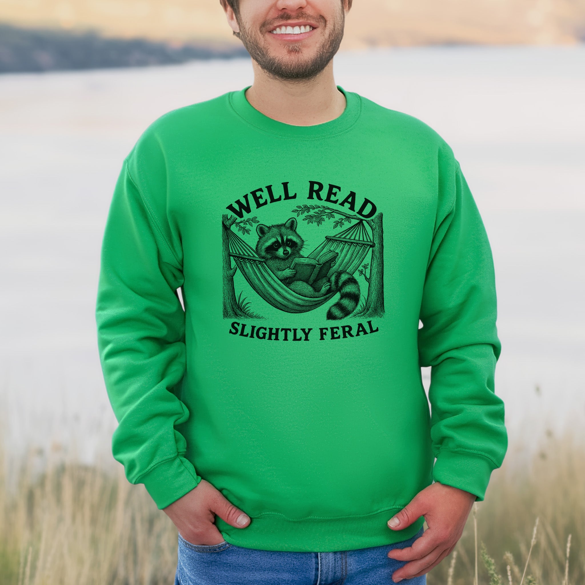 Well Read Slightly Feral Raccoon Camping Sweatshirt