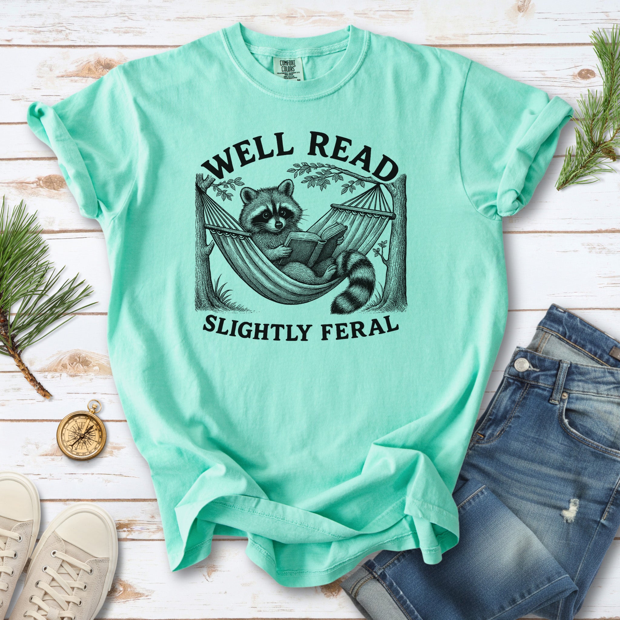 Well Read Slightly Feral Raccoon Comfort Colors Shirt