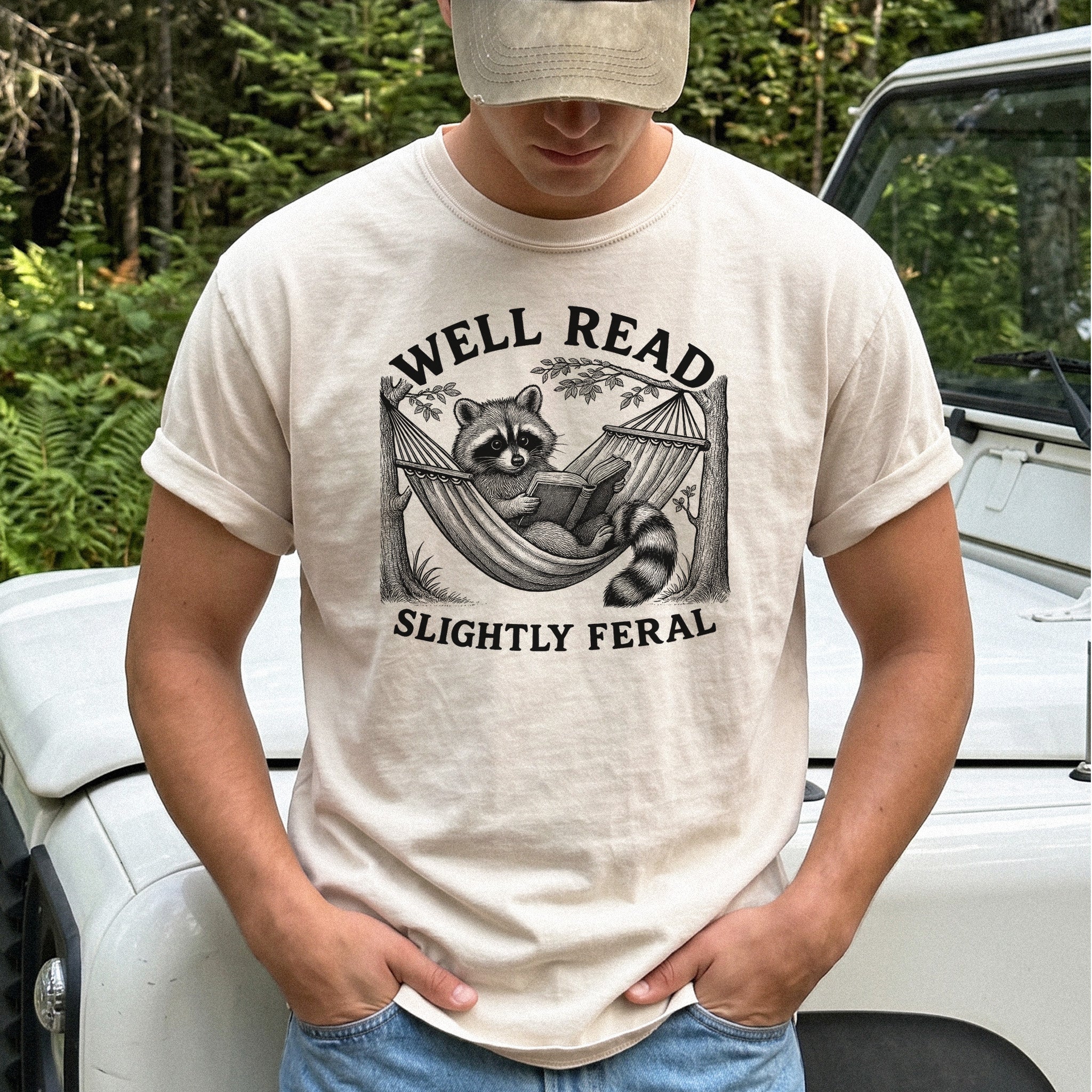 Well Read Slightly Feral Raccoon Comfort Colors Shirt