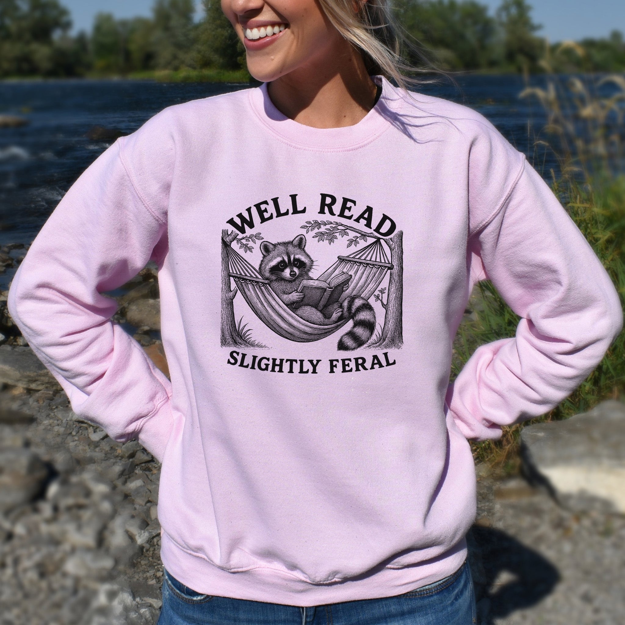 Well Read Slightly Feral Raccoon Camping Sweatshirt