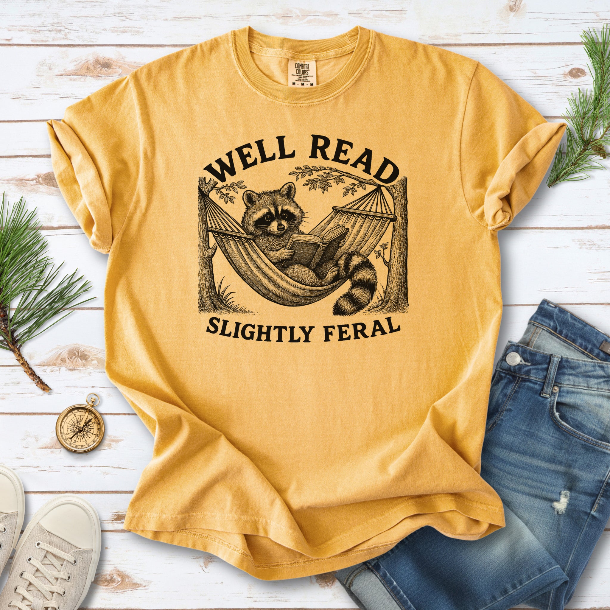 Well Read Slightly Feral Raccoon Comfort Colors Shirt