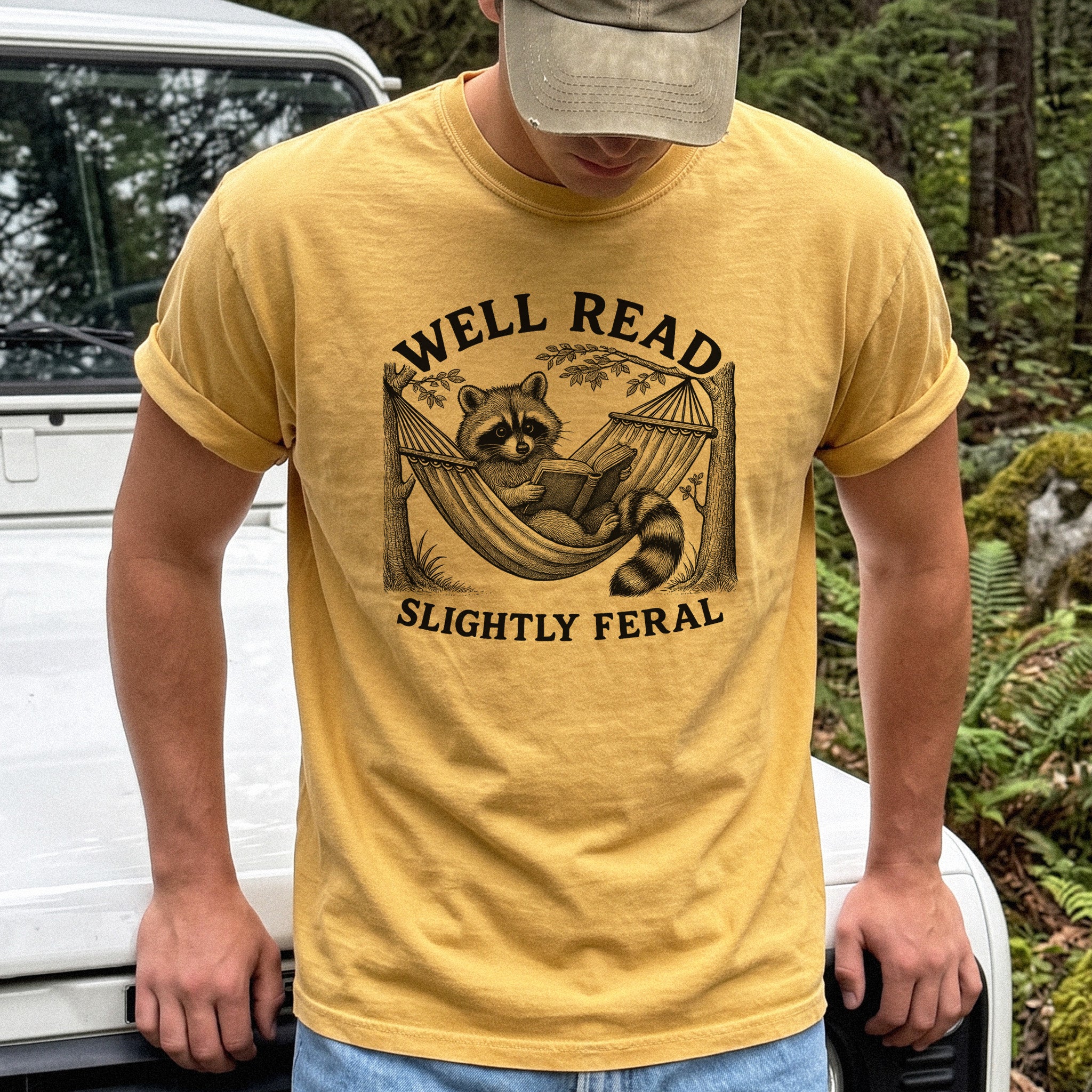 Well Read Slightly Feral Raccoon Comfort Colors Shirt