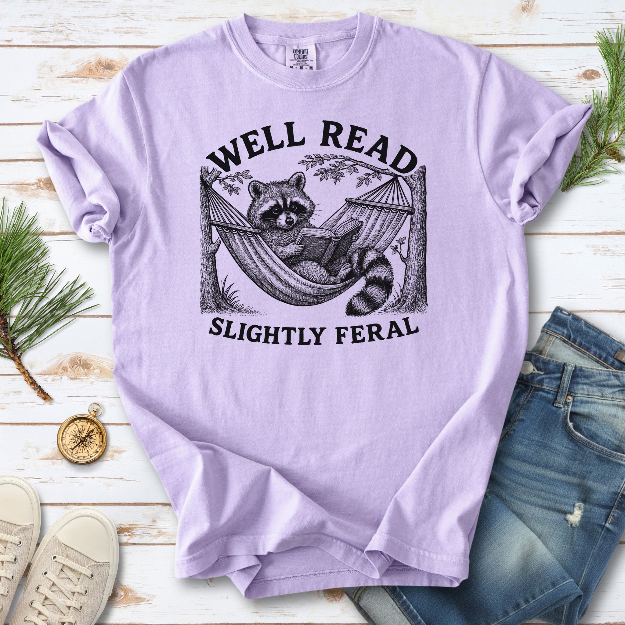 Well Read Slightly Feral Raccoon Comfort Colors Shirt