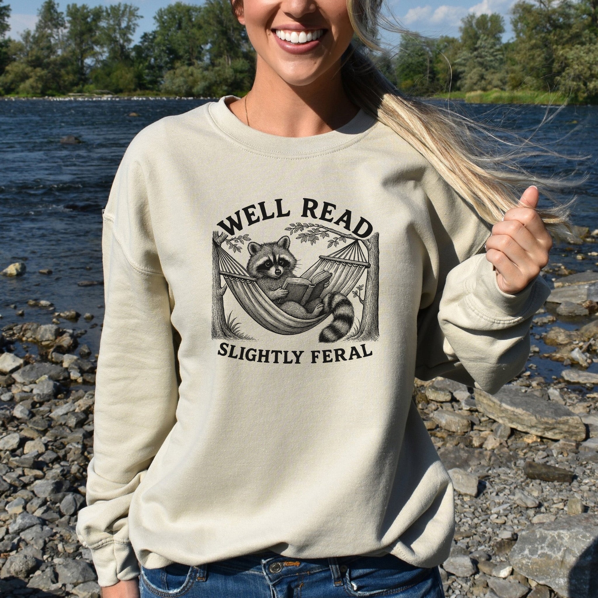 Well Read, Slightly Feral Raccoon Sweatshirt – Funny Book Lover & Trash Panda Gift