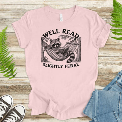 Raccoon Well Read Slightly Feral T-Shirt – Funny Book Lover Tee for Raccoon Fans