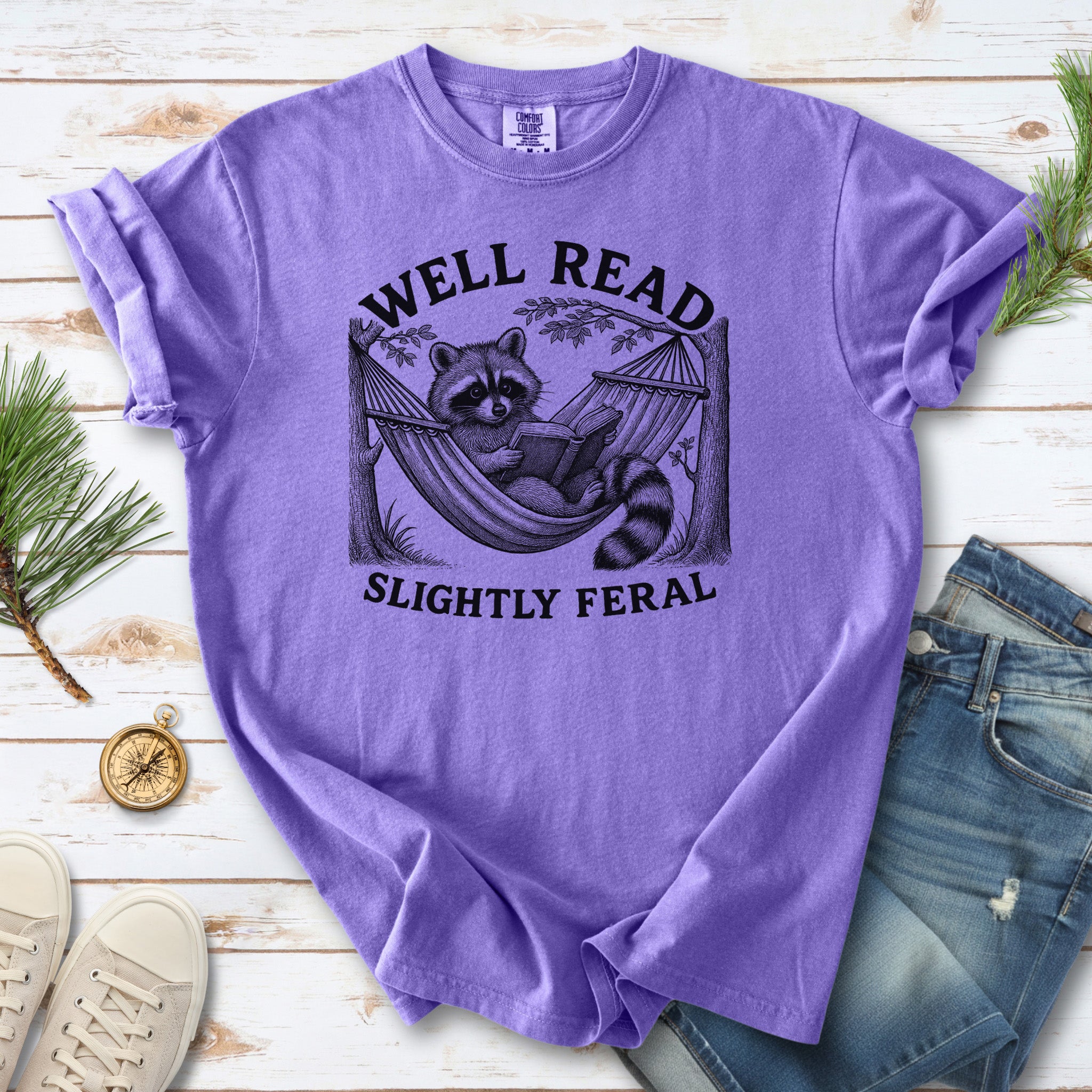 Well Read Slightly Feral Raccoon Comfort Colors Shirt