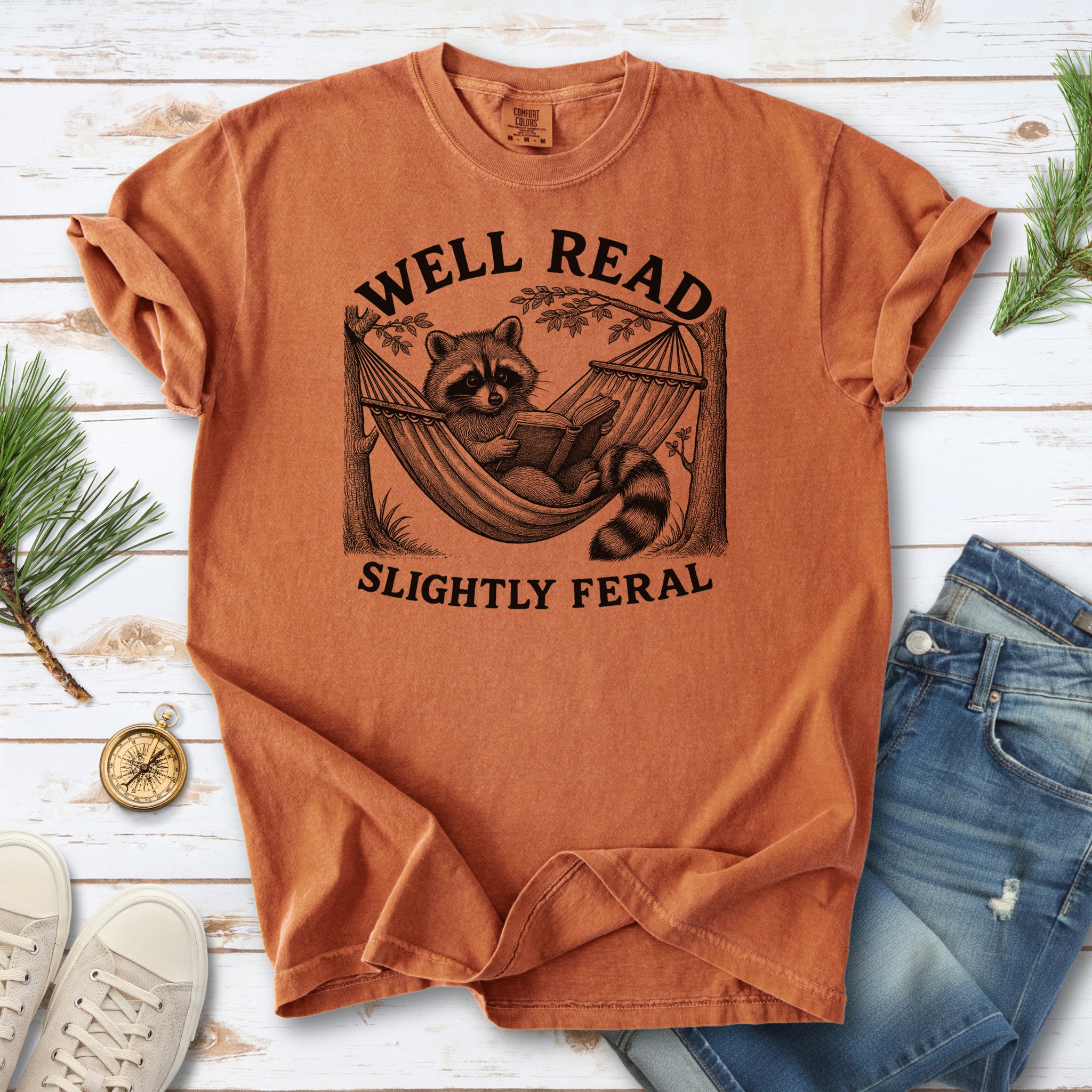 Well Read Slightly Feral Raccoon Comfort Colors Shirt
