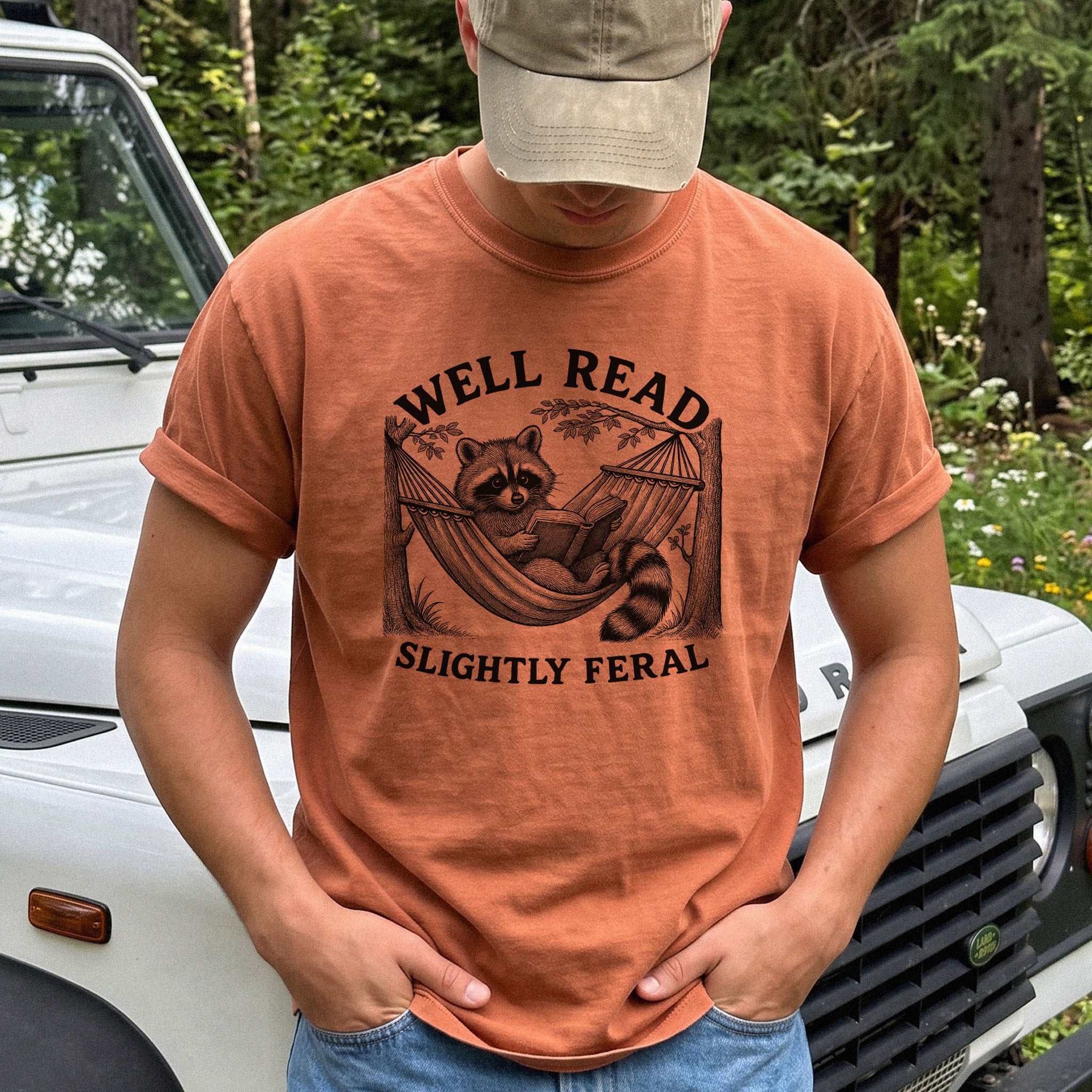 Well Read Slightly Feral Raccoon Comfort Colors Shirt