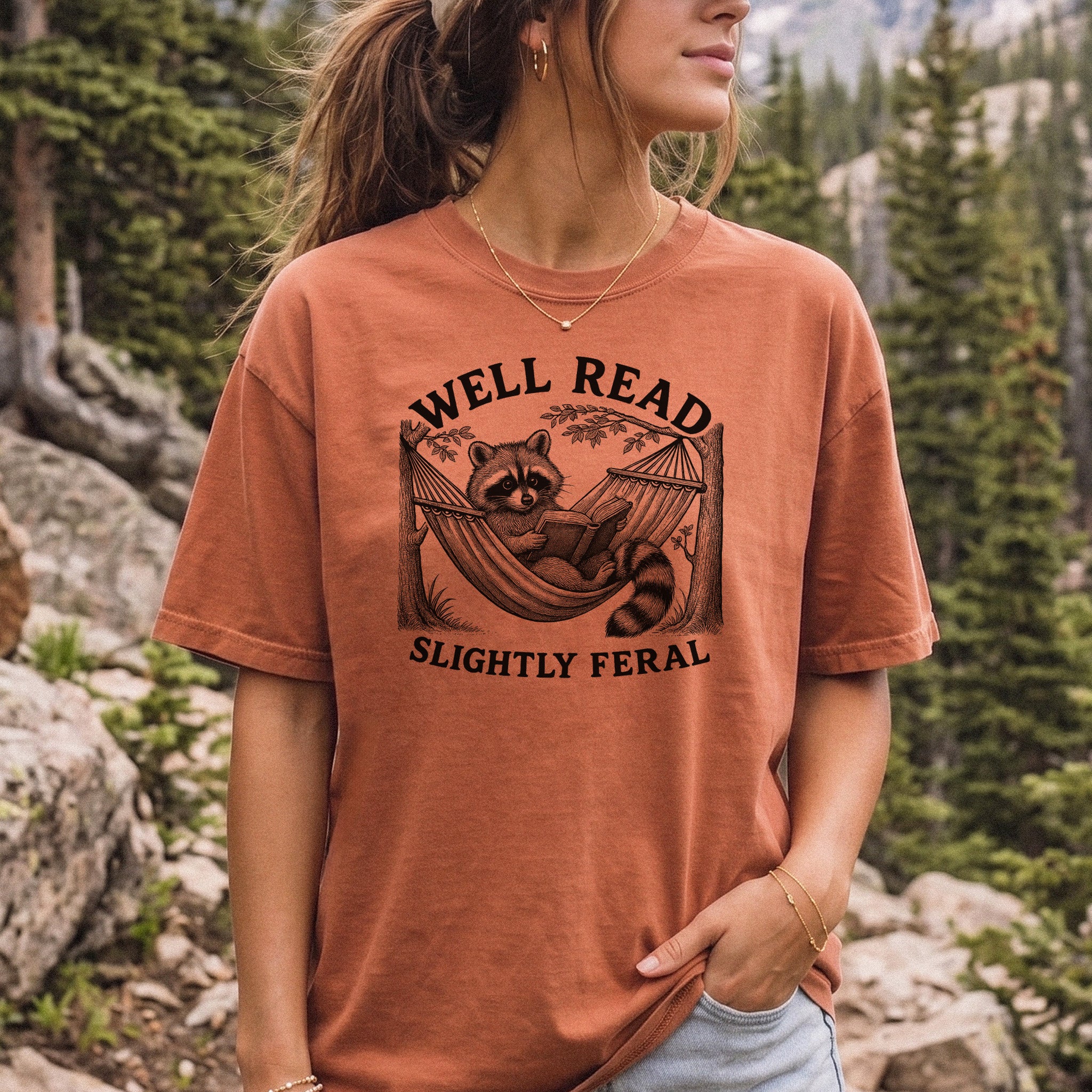 Well Read Slightly Feral Raccoon Comfort Colors Shirt