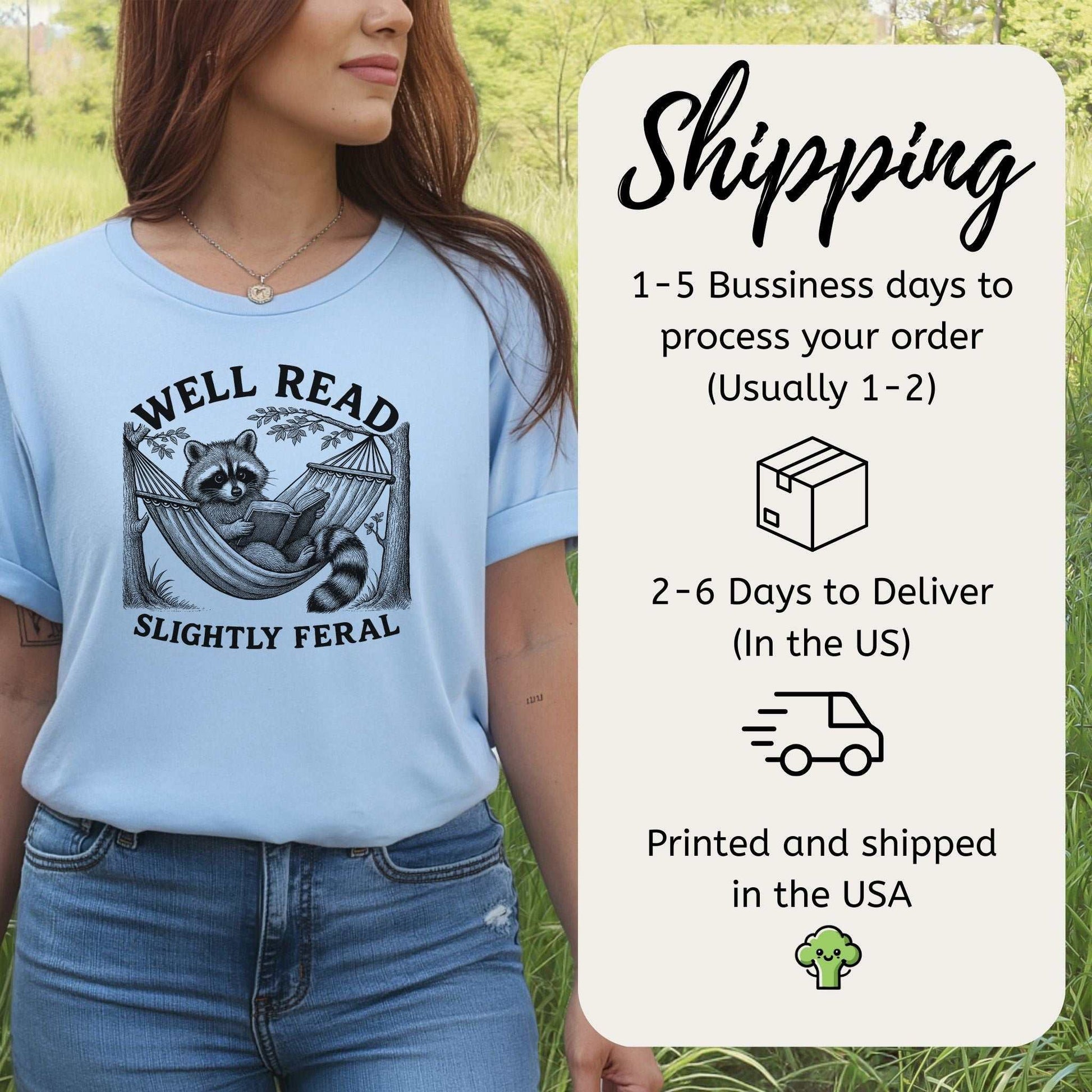 Raccoon Well Read Slightly Feral T-Shirt – Funny Book Lover Tee for Raccoon Fans