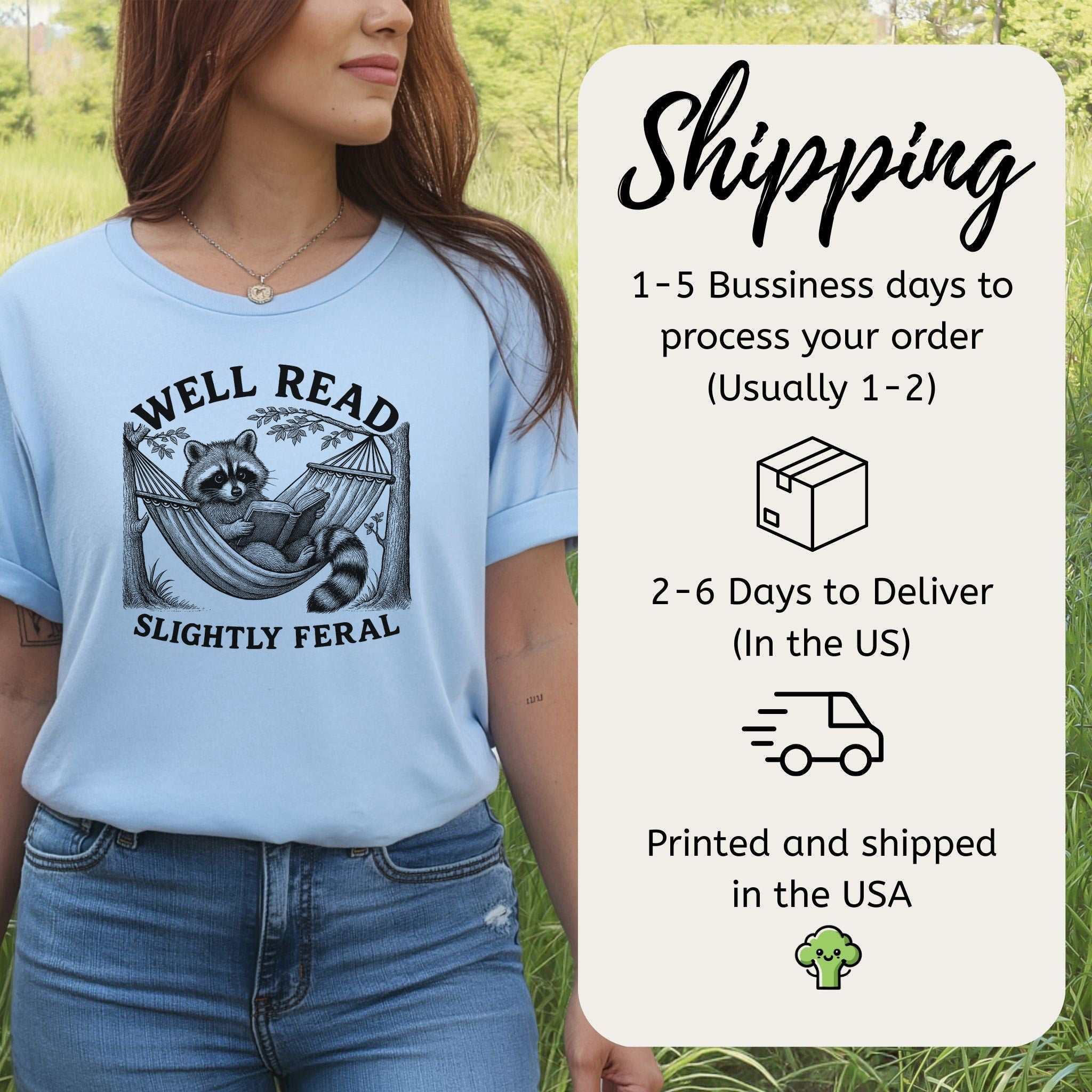 Raccoon Well Read Slightly Feral T-Shirt – Funny Book Lover Tee for Raccoon Fans
