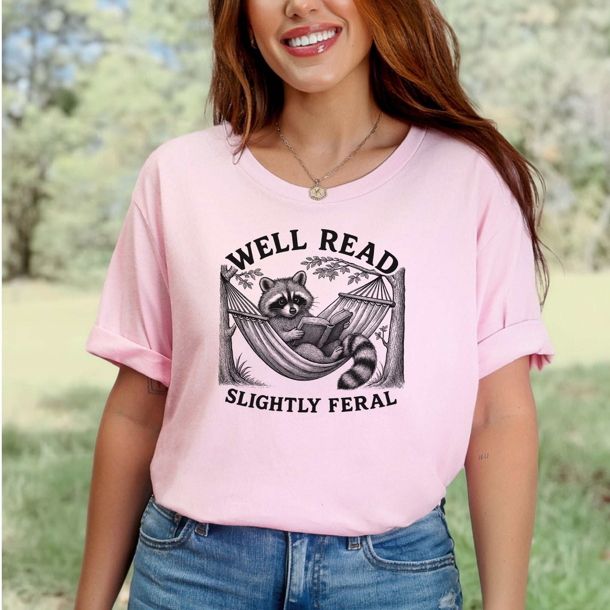 Raccoon Well Read Slightly Feral T-Shirt – Funny Book Lover Tee for Raccoon Fans