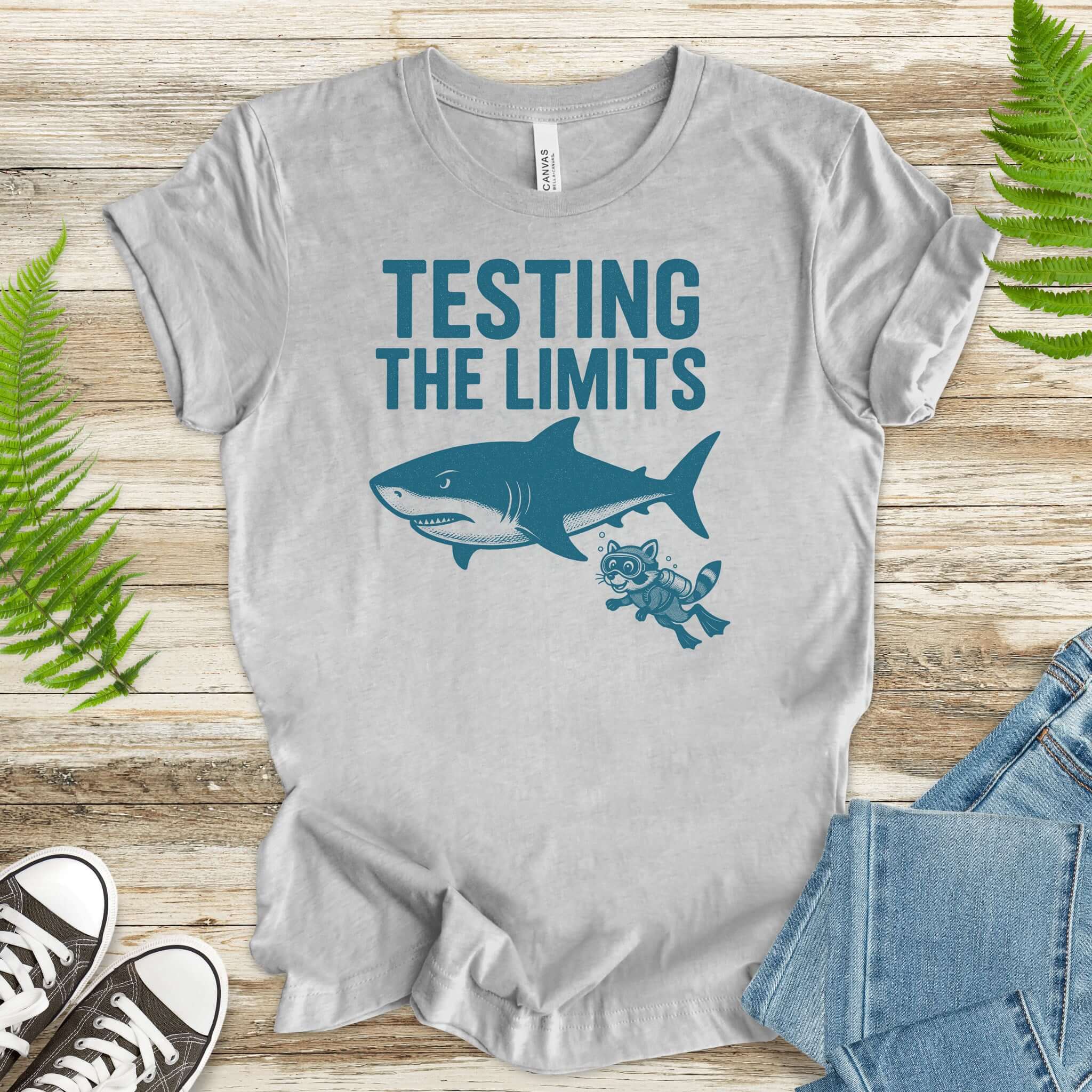 Testing the Limits Shirt – Funny Raccoon & Shark Scuba T-Shirt