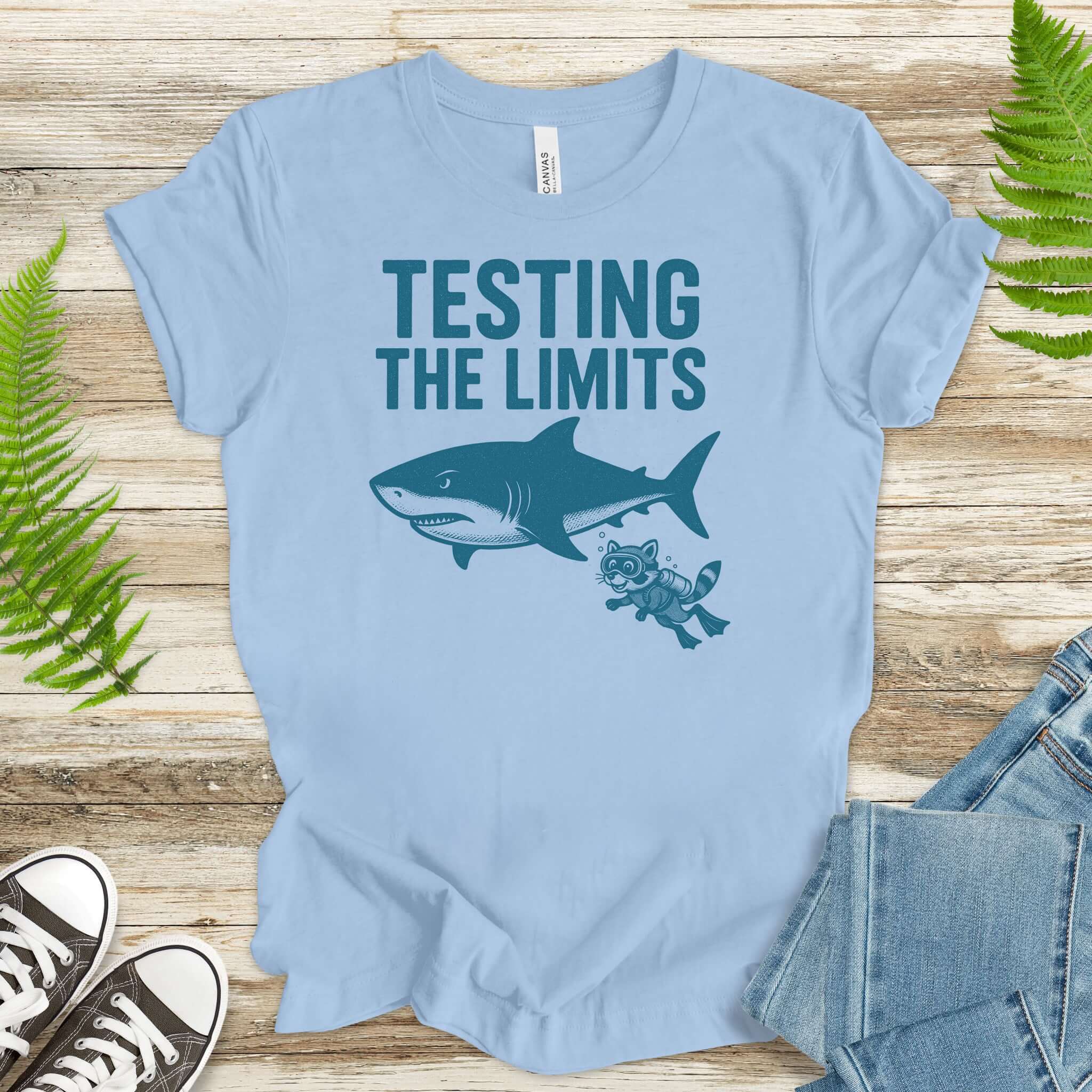Testing the Limits Shirt – Funny Raccoon & Shark Scuba T-Shirt