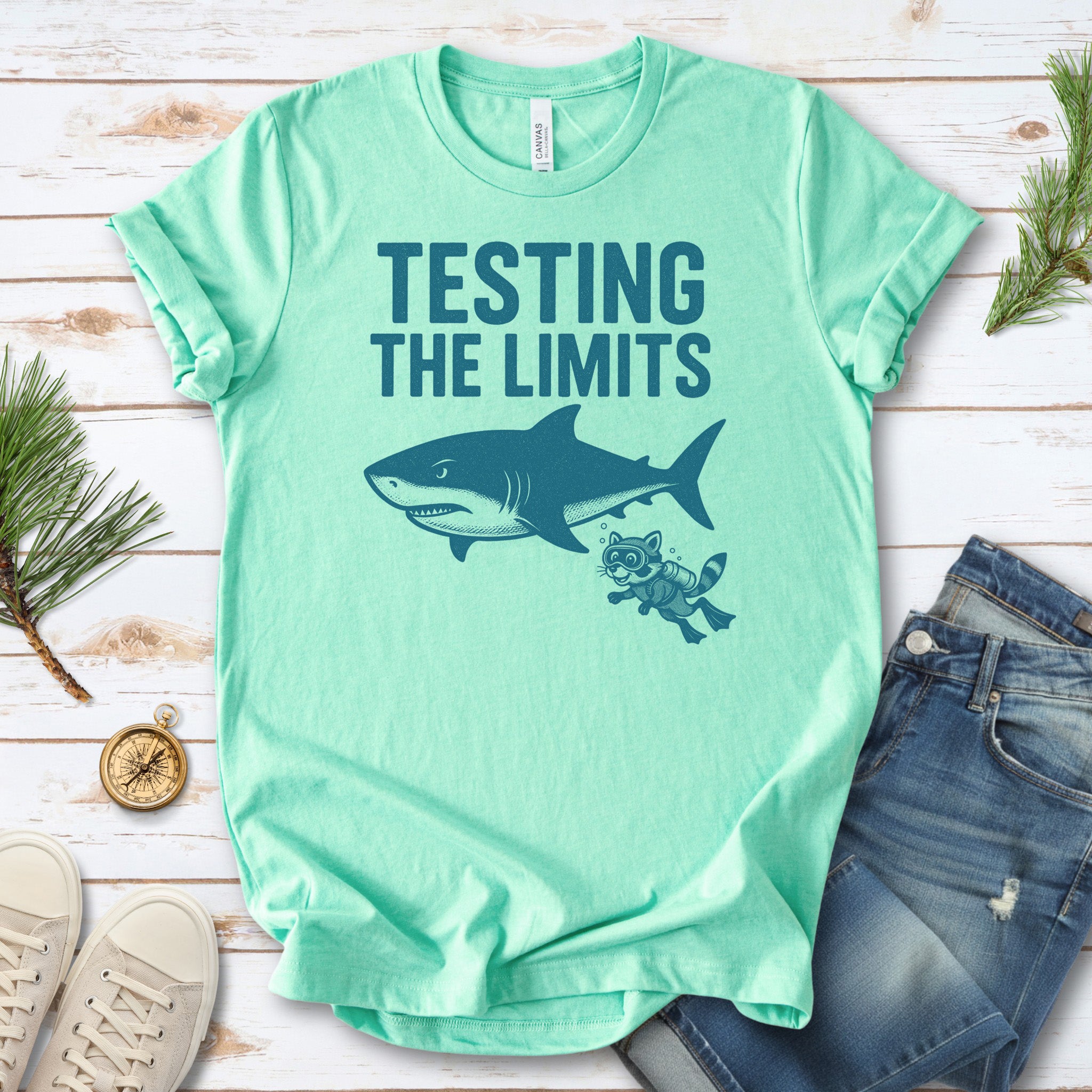 Testing the Limits Shirt – Funny Raccoon & Shark Scuba T-Shirt