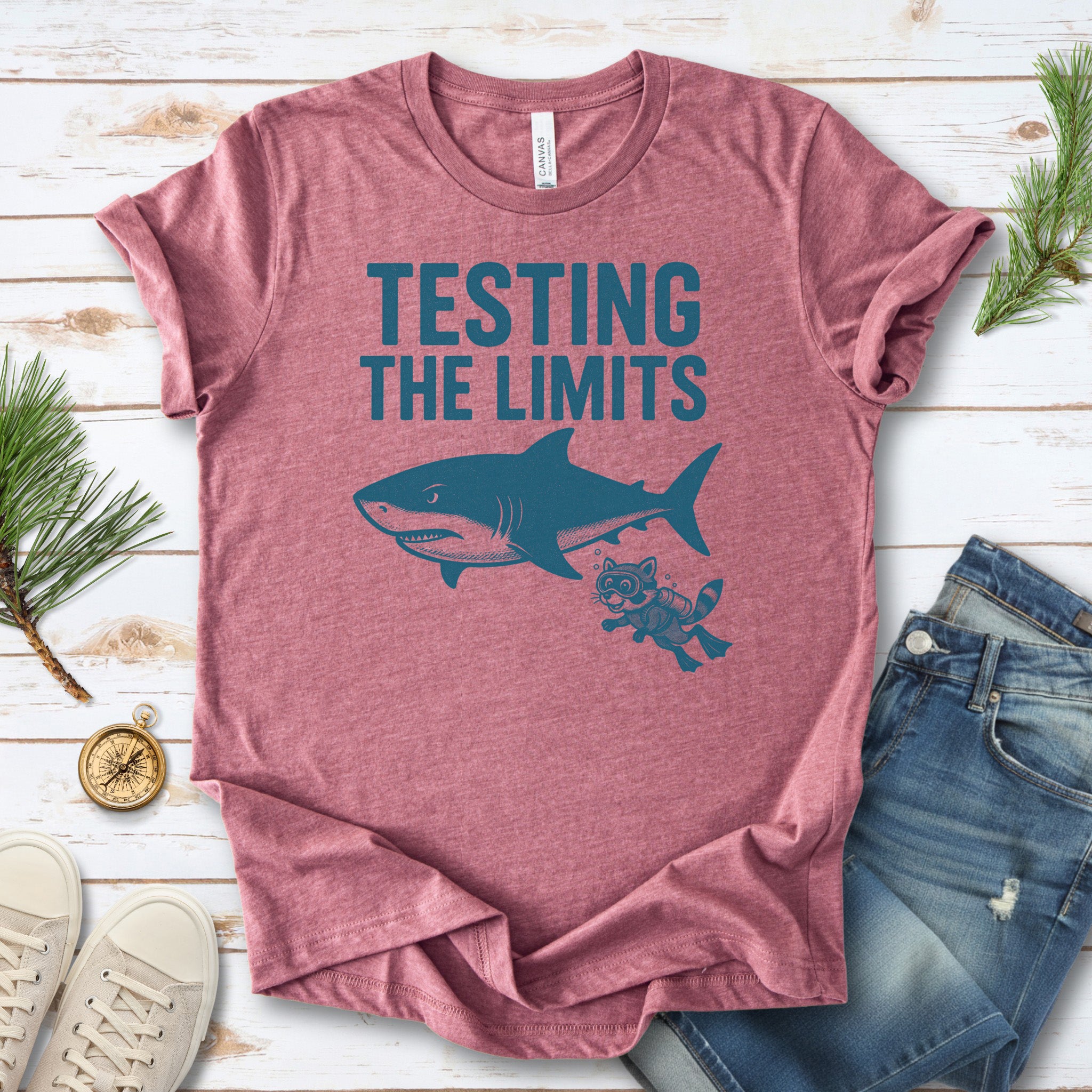 Testing the Limits Shirt – Funny Raccoon & Shark Scuba T-Shirt