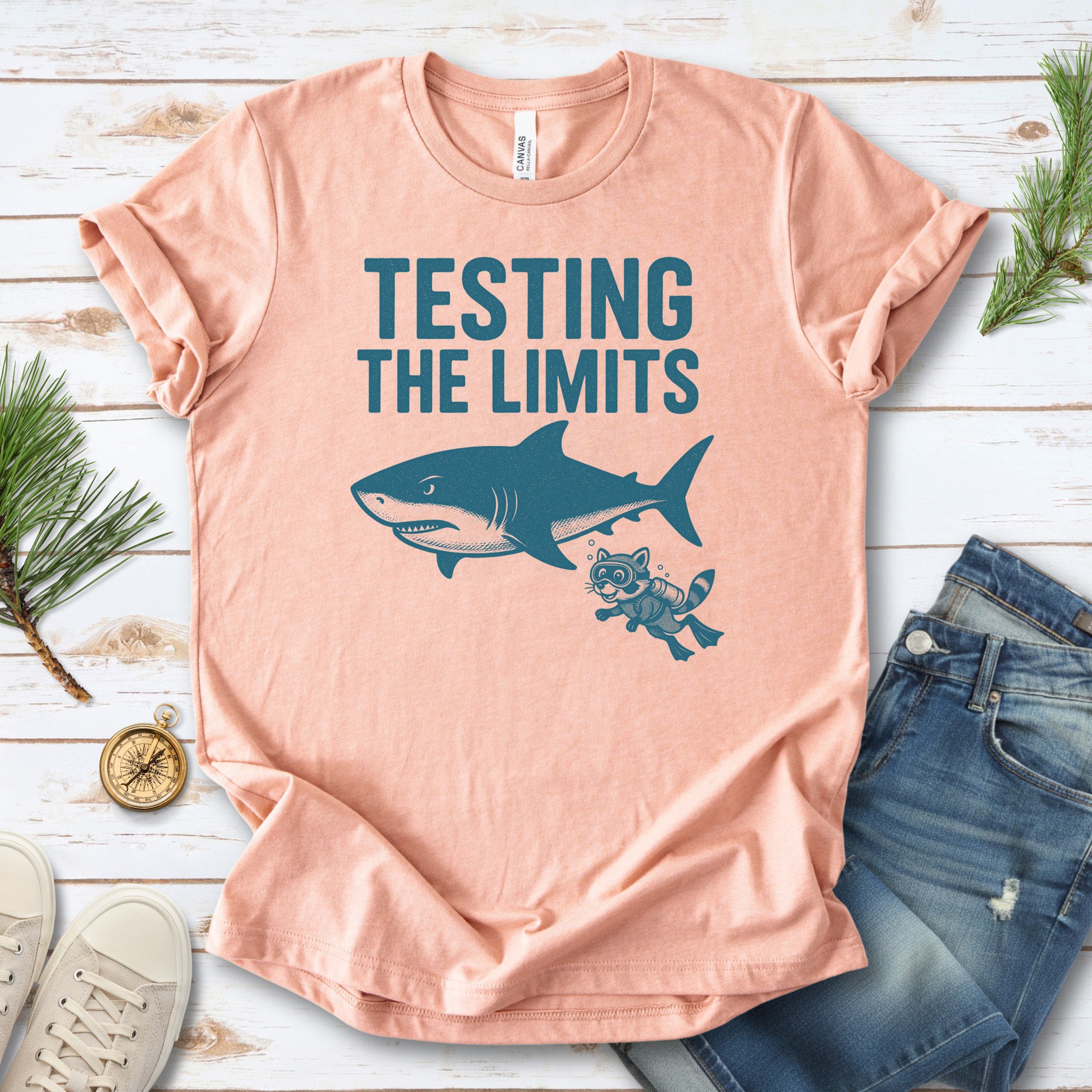 Testing the Limits Shirt – Funny Raccoon & Shark Scuba T-Shirt