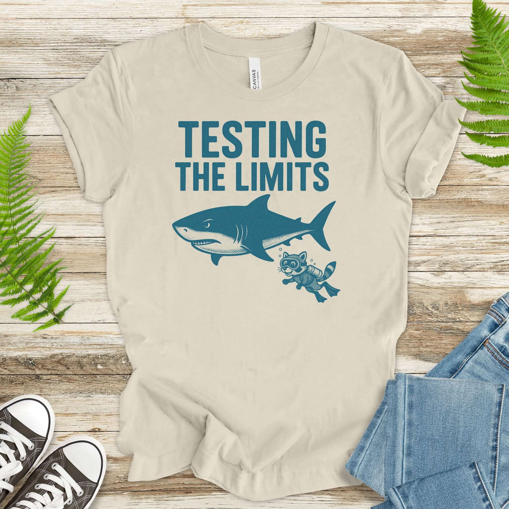 Testing the Limits Shirt – Funny Raccoon & Shark Scuba T-Shirt