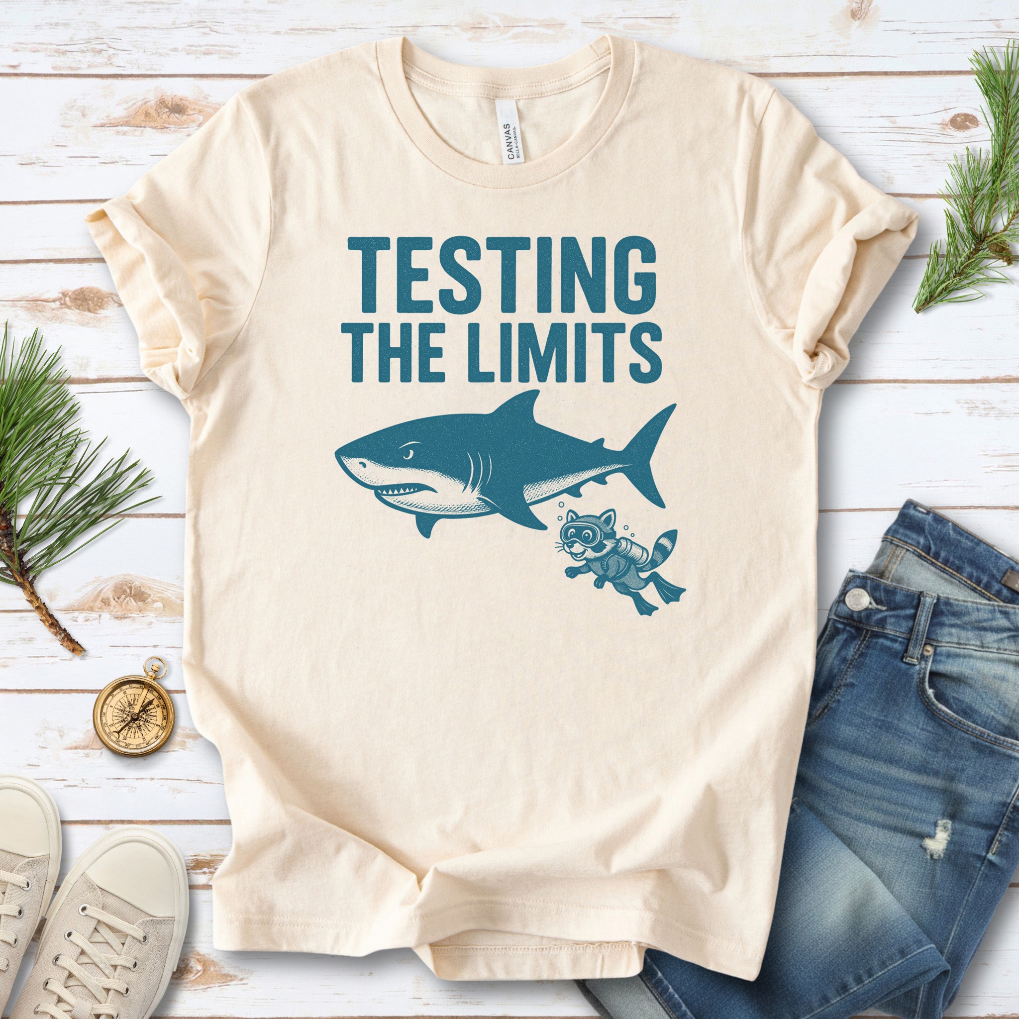 Testing the Limits Shirt – Funny Raccoon & Shark Scuba T-Shirt