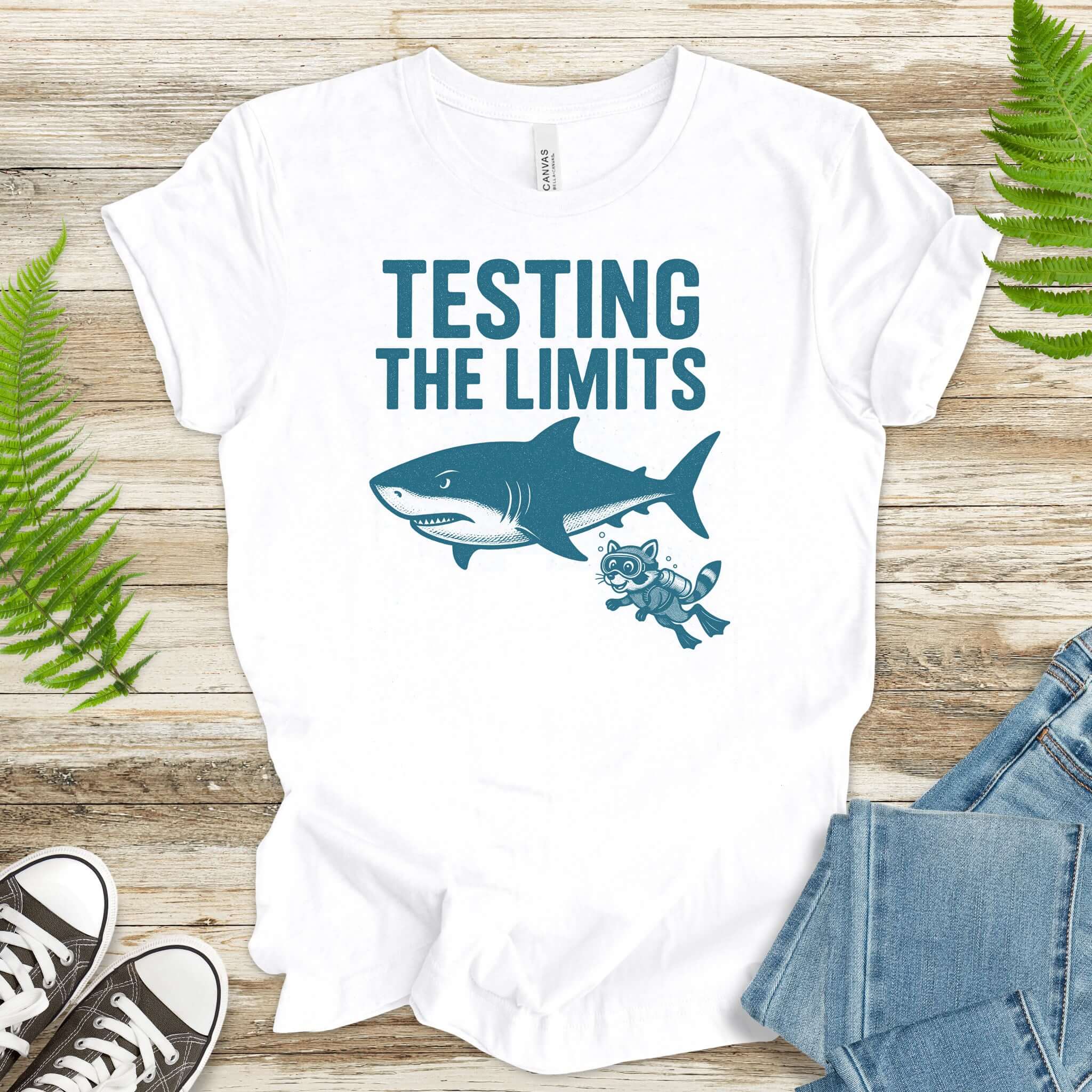 Testing the Limits Shirt – Funny Raccoon & Shark Scuba T-Shirt