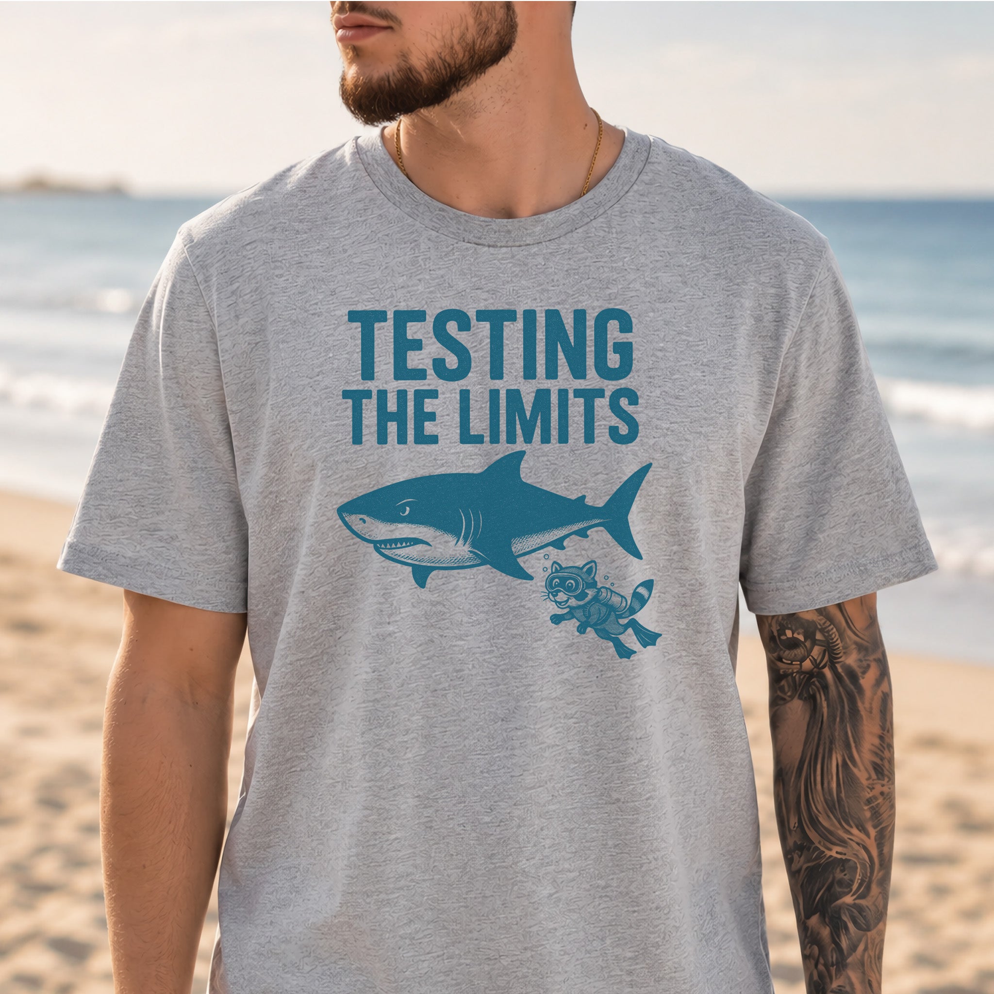 Testing the Limits Shirt – Funny Raccoon & Shark Scuba T-Shirt