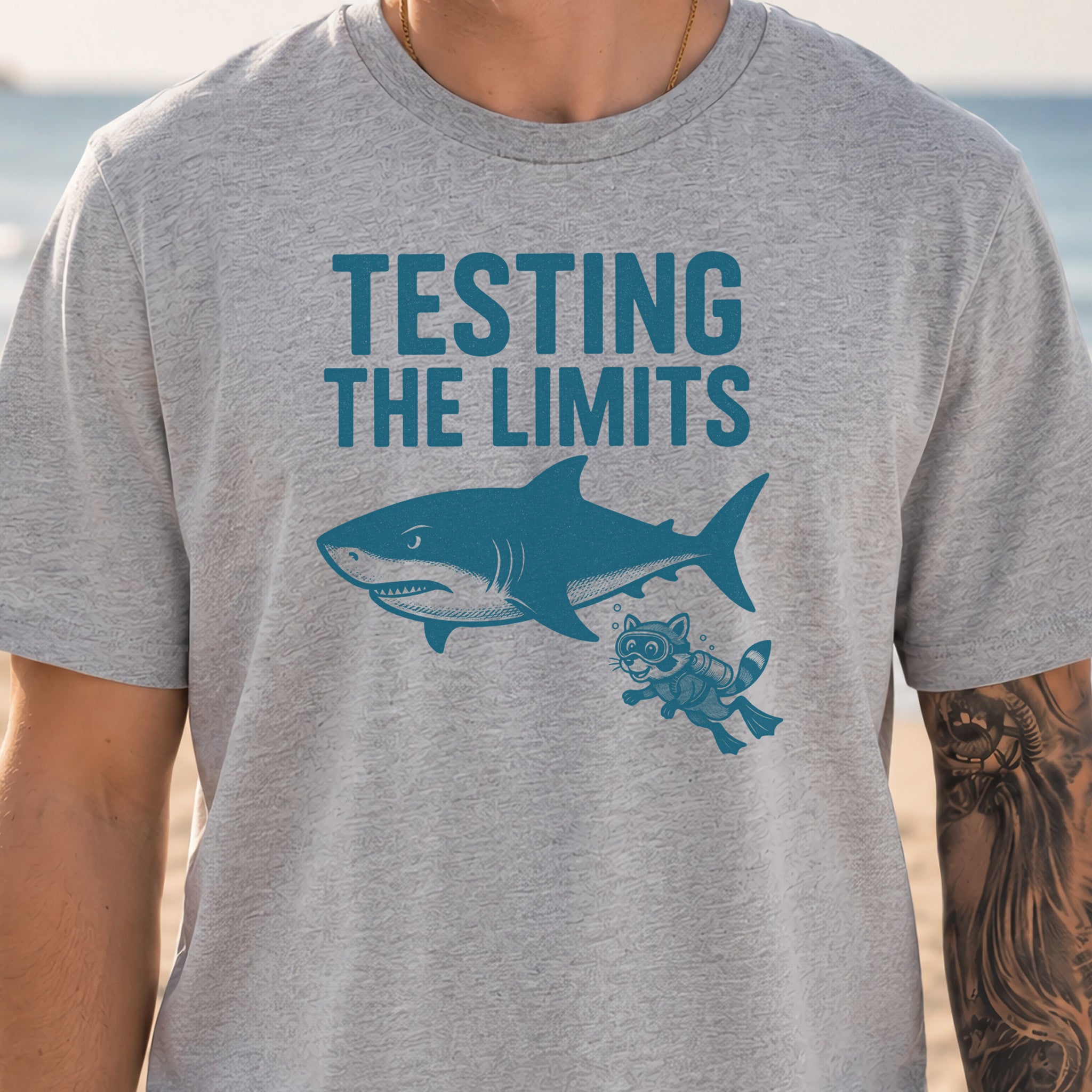 Testing the Limits Shirt – Funny Raccoon & Shark Scuba T-Shirt