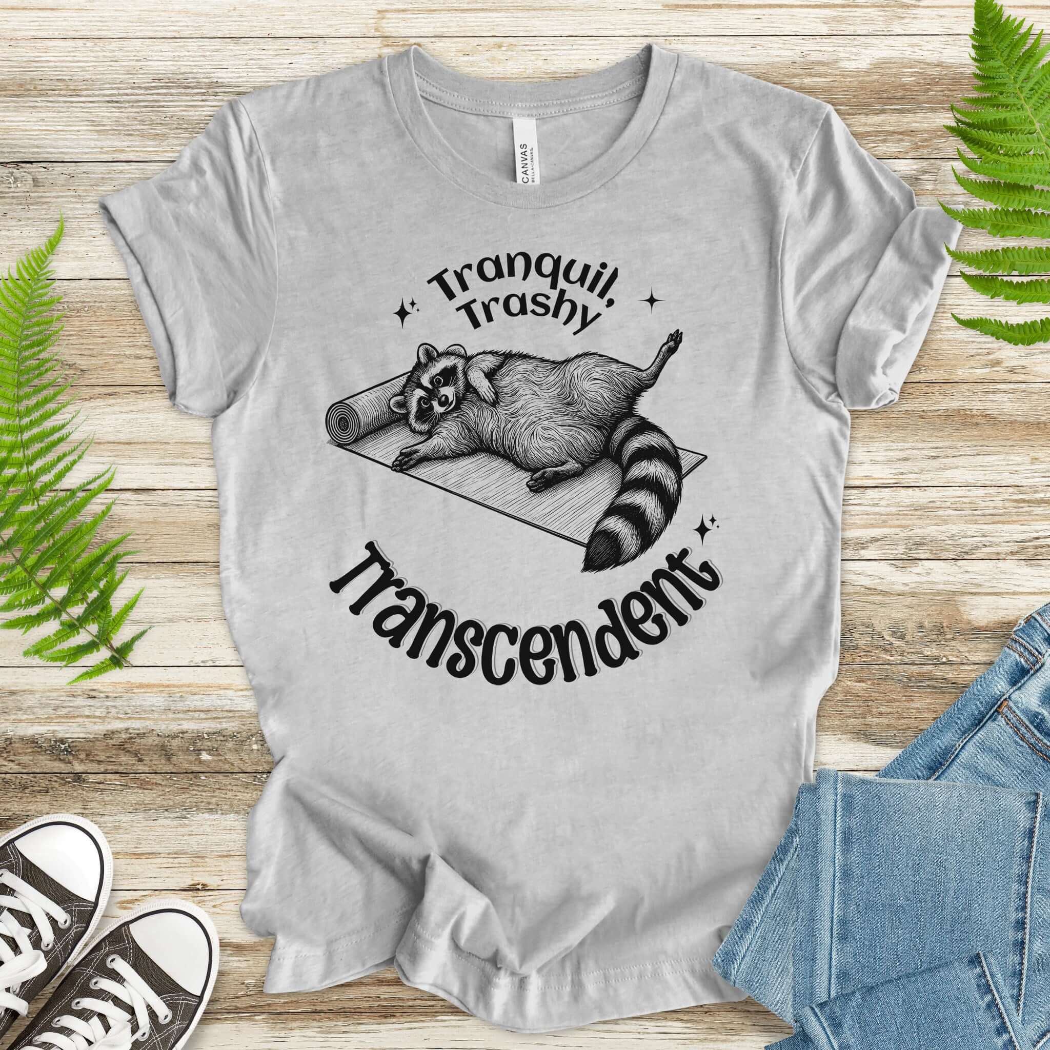 Raccoon Tranquil Trashy Transcendent Yoga T-Shirt