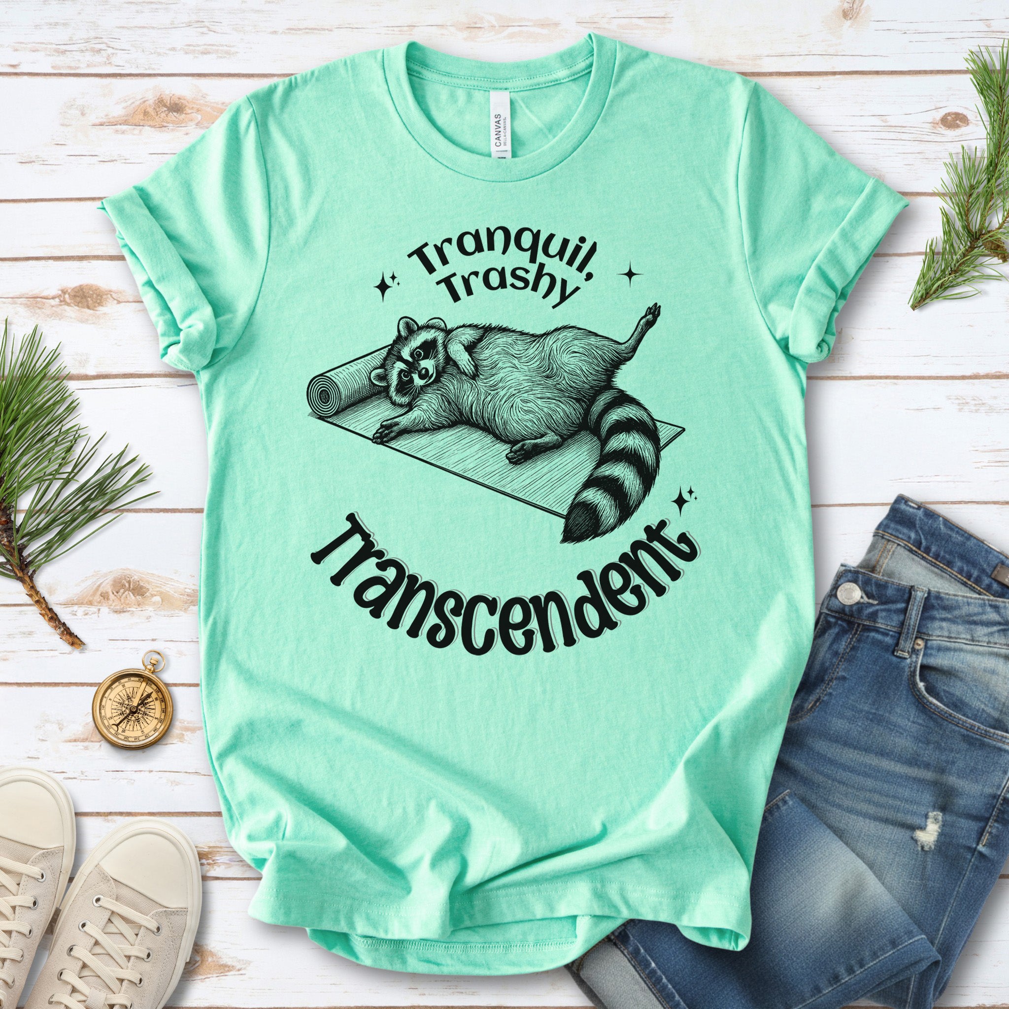 Raccoon Tranquil Trashy Transcendent Yoga T-Shirt