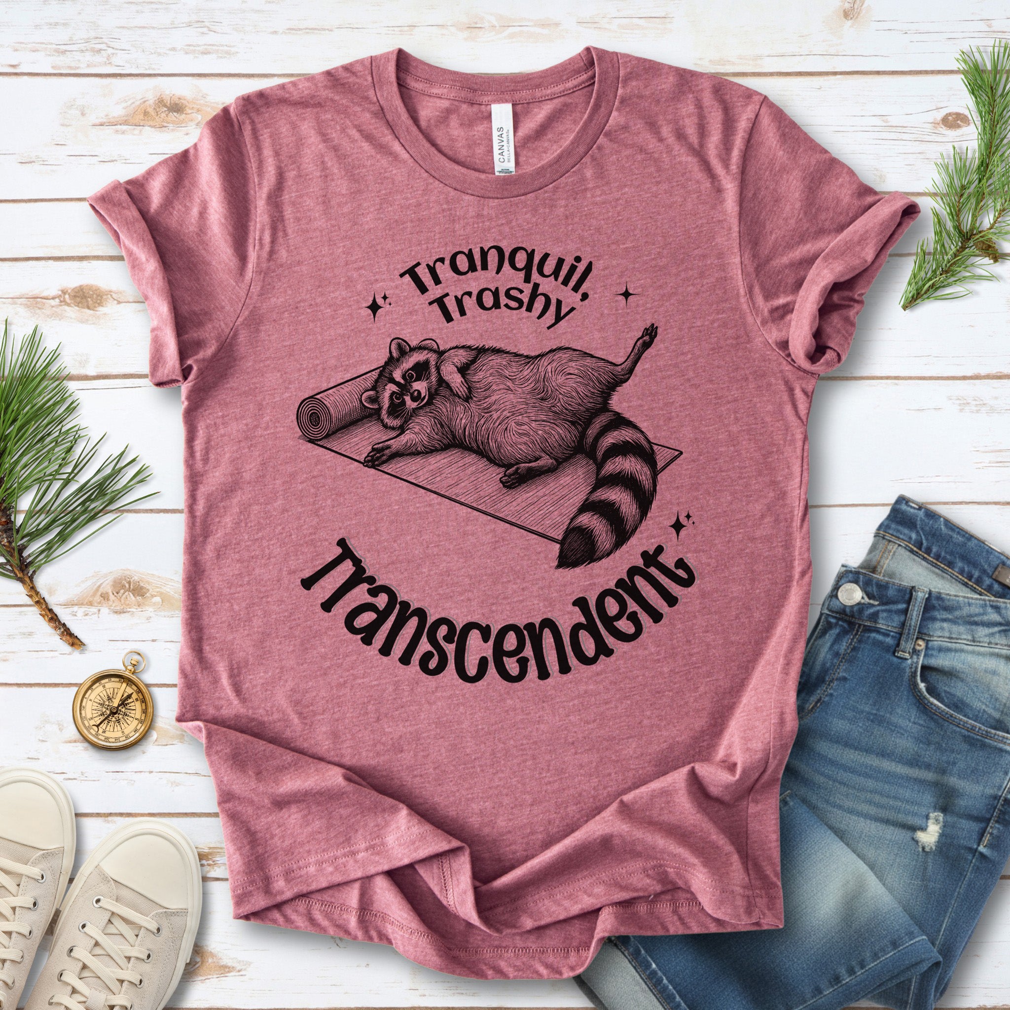 Raccoon Tranquil Trashy Transcendent Yoga T-Shirt