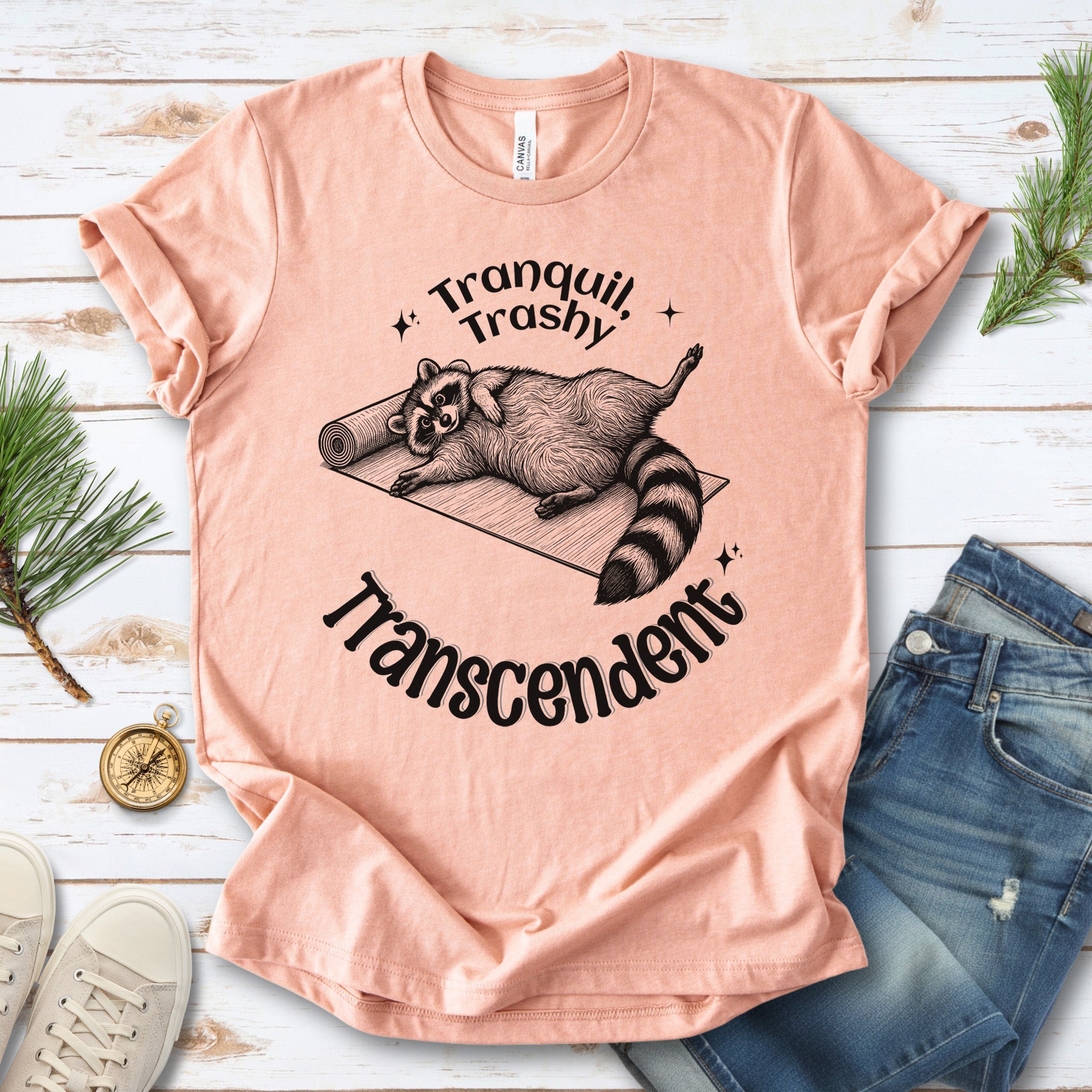 Raccoon Tranquil Trashy Transcendent Yoga T-Shirt