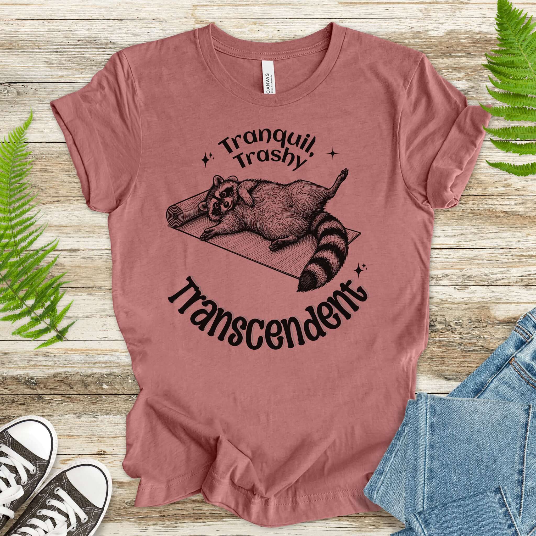 Raccoon Tranquil Trashy Transcendent Yoga T-Shirt